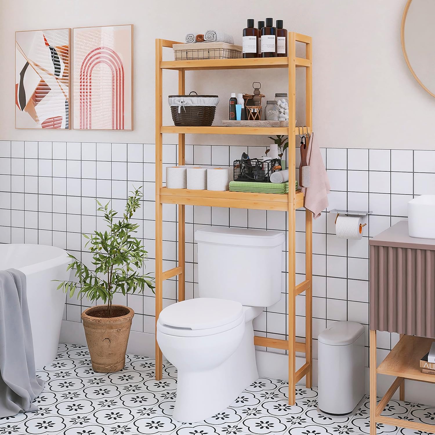 Bamboo Towel Storage Rack