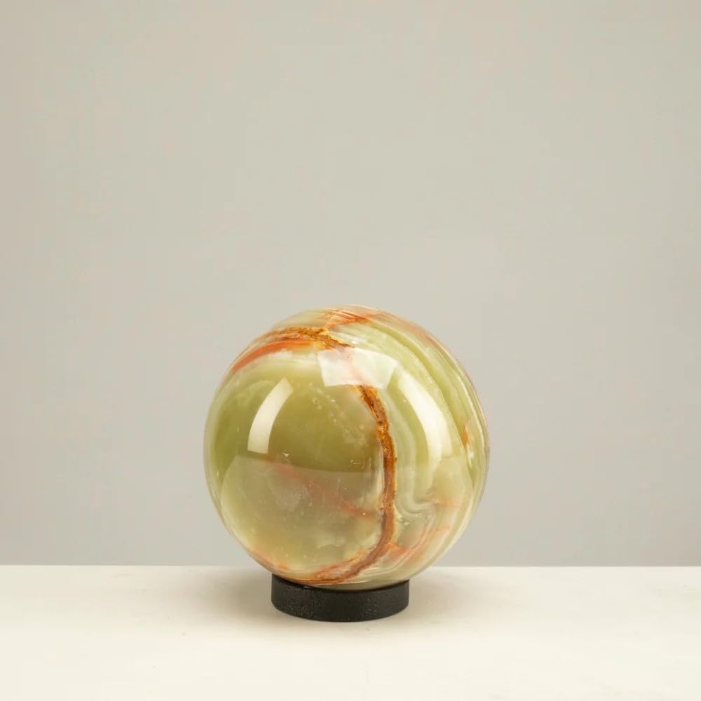 KALIFANO - Green Onyx Sphere, Unearthed and Hand-Carved in Pakistan, Timeless, Unique, and Elegant Decor Accent, Office or Home Decor