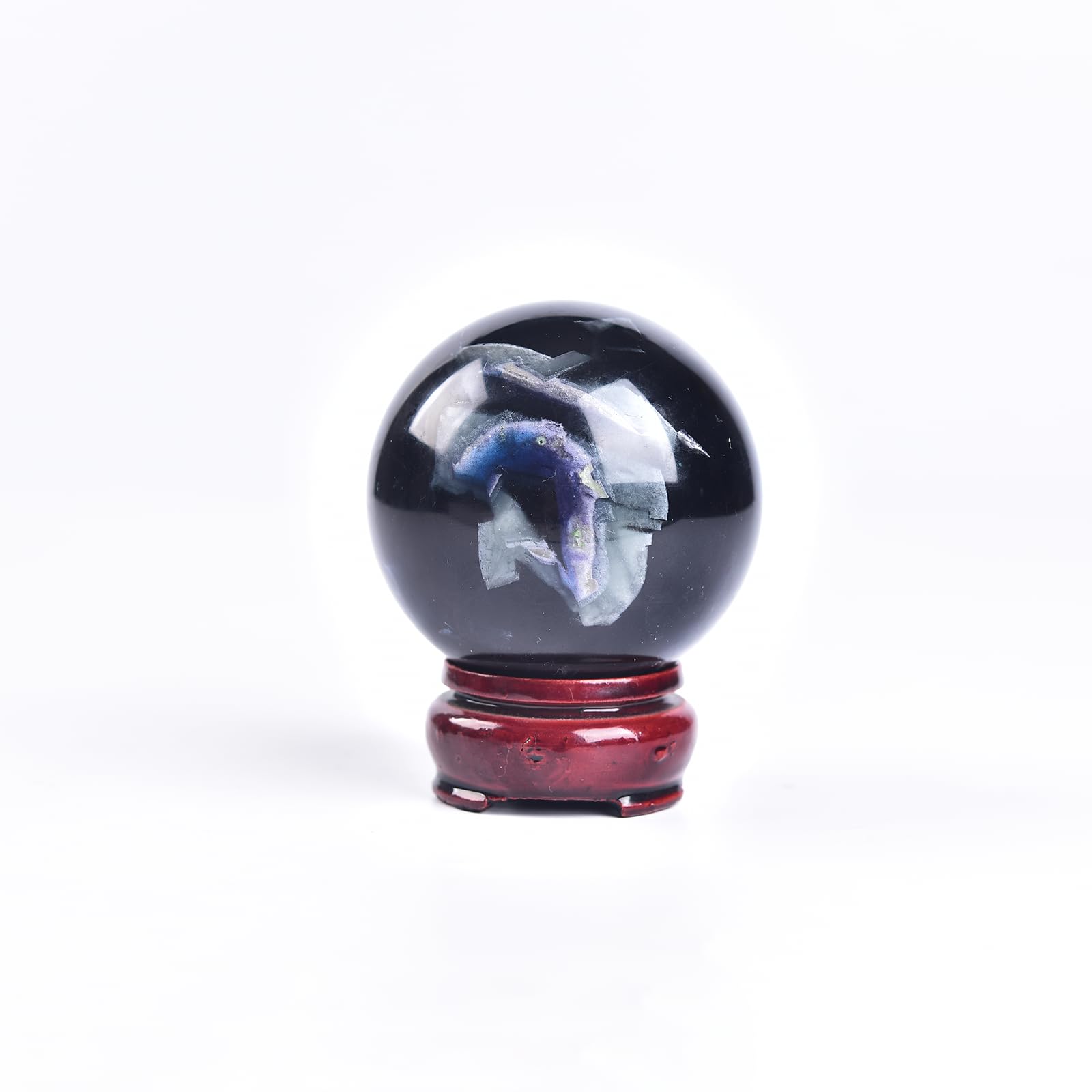 JIC Gem Natural Amazonite Crystal Sphere with Wood Stand Gemstone Sphere,Polished Healing Energy Mineral Gemstone Balls for Reiki Chakra Decoration Fengshui (60-70mm)