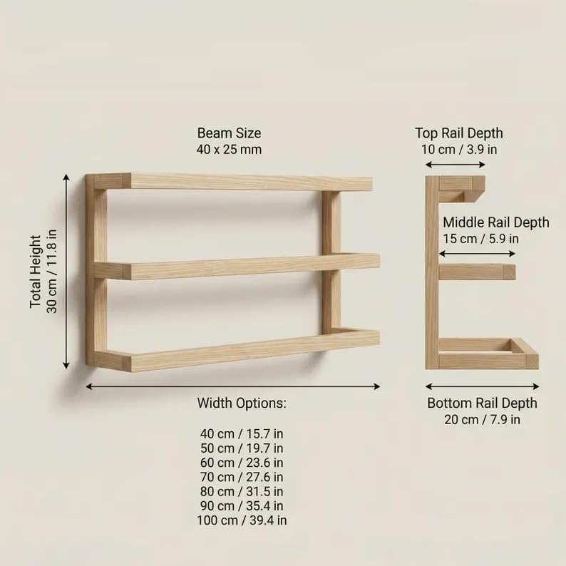 3-Tier Bamboo Wall Mount Towel Rack, Modern Wooden Bathroom Towel Storage Holder for Bath Linens, Hand Towels, Blankets