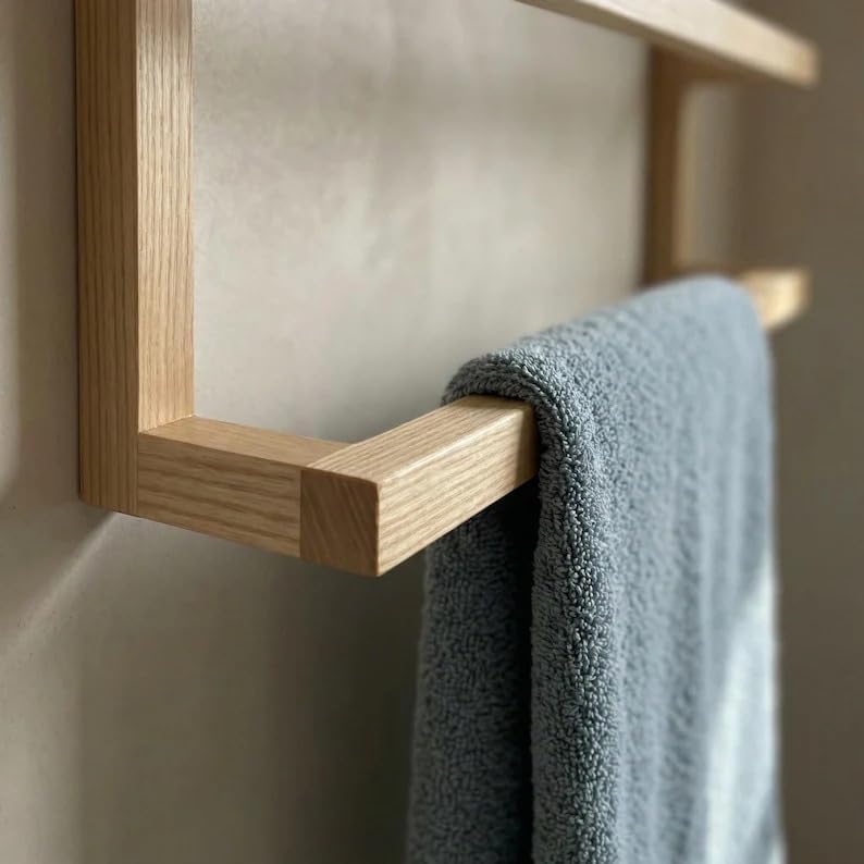 3-Tier Bamboo Wall Mount Towel Rack, Modern Wooden Bathroom Towel Storage Holder for Bath Linens, Hand Towels, Blankets