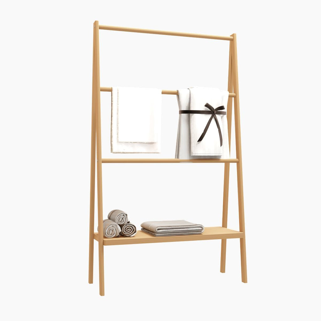 Handcrafted Bamboo Trapezoid Towel Rack with Storage Shelf - Indoor & Outdoor Use