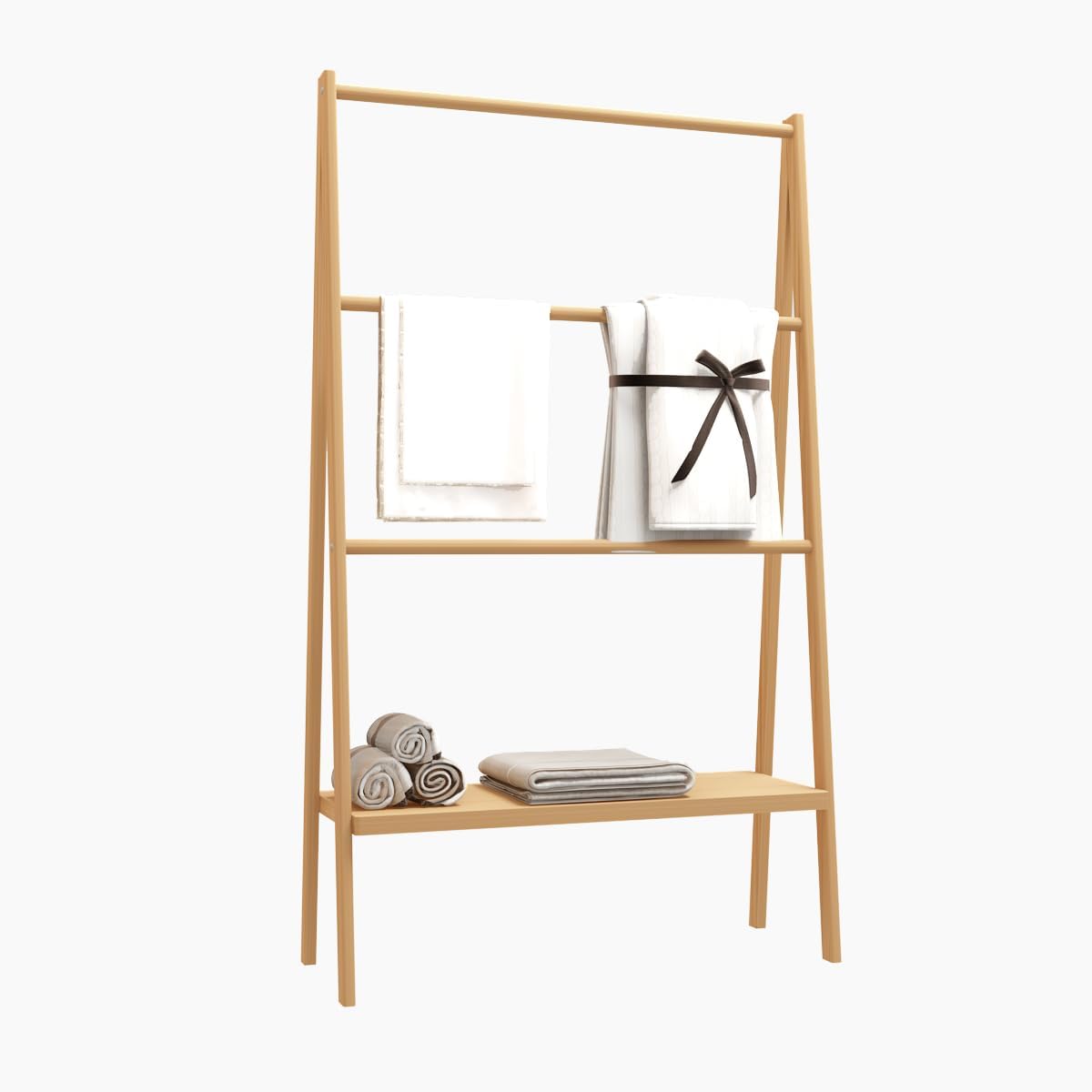 Handcrafted Bamboo Trapezoid Towel Rack with Storage Shelf - Indoor & Outdoor Use