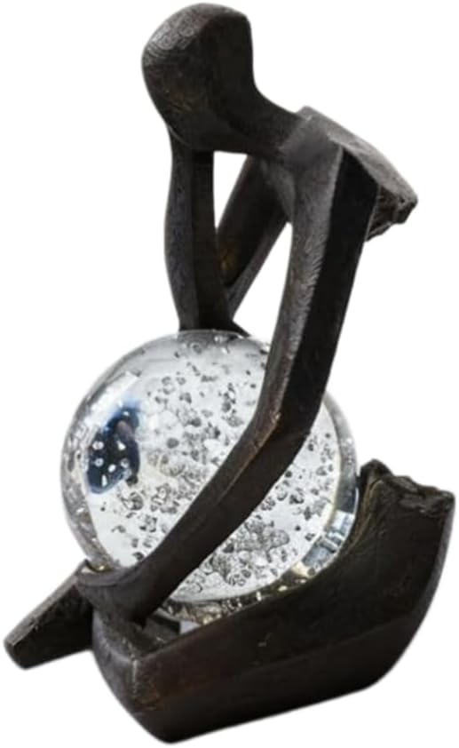 Lucky Crystal Ball Thinker Statue – Abstract Resin Figurine with Bronze Finish, Modern Home & Office Decor Sculpture Symbolizing Luck and Clarity, Artistic Gift for Men & Women