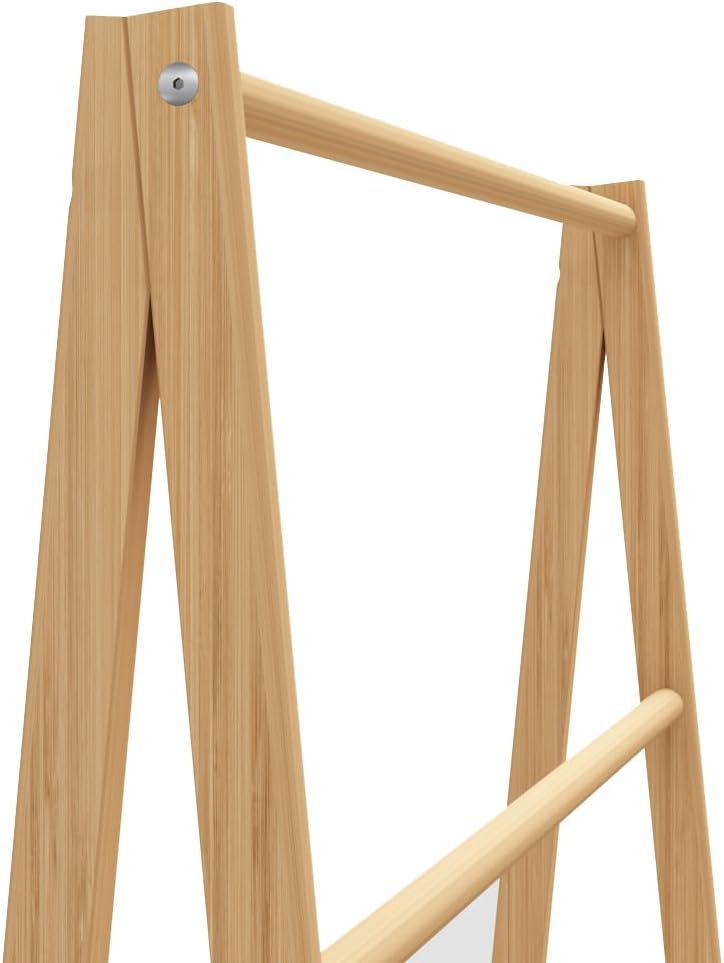 Handcrafted Bamboo Trapezoid Towel Rack with Storage Shelf - Indoor & Outdoor Use