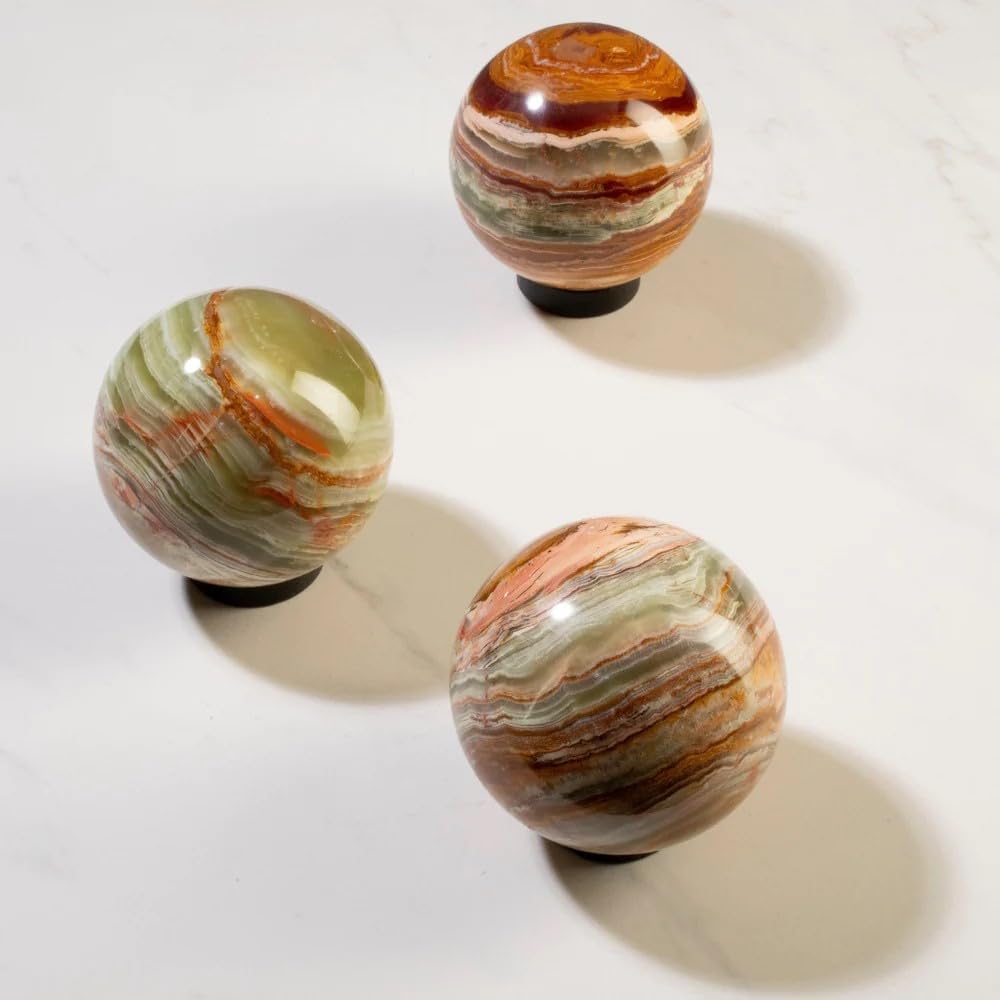 KALIFANO - Green Onyx Sphere, Unearthed and Hand-Carved in Pakistan, Timeless, Unique, and Elegant Decor Accent, Office or Home Decor