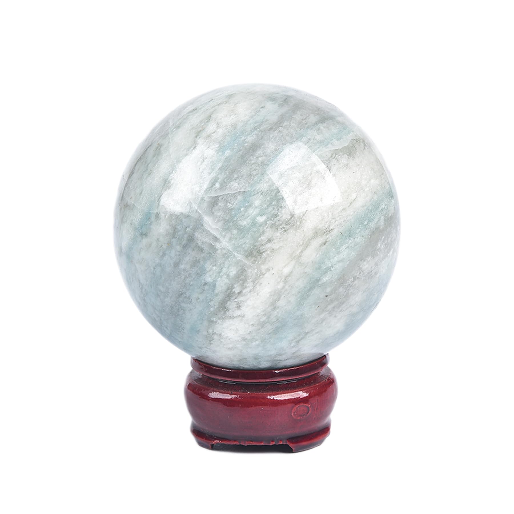 JIC Gem Natural Amazonite Crystal Sphere with Wood Stand Gemstone Sphere,Polished Healing Energy Mineral Gemstone Balls for Reiki Chakra Decoration Fengshui (60-70mm)