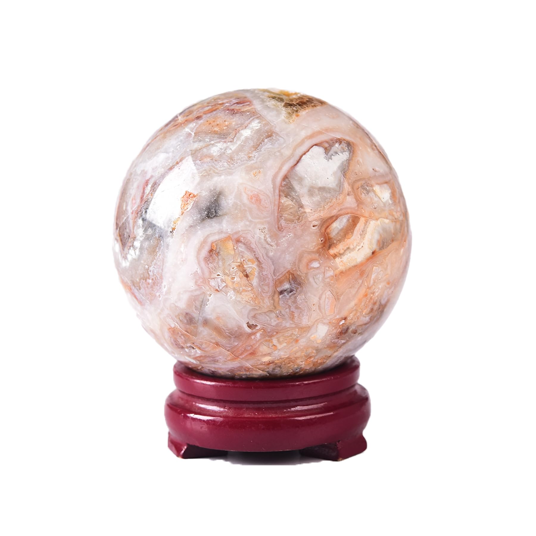 JIC Gem Natural Amazonite Crystal Sphere with Wood Stand Gemstone Sphere,Polished Healing Energy Mineral Gemstone Balls for Reiki Chakra Decoration Fengshui (60-70mm)