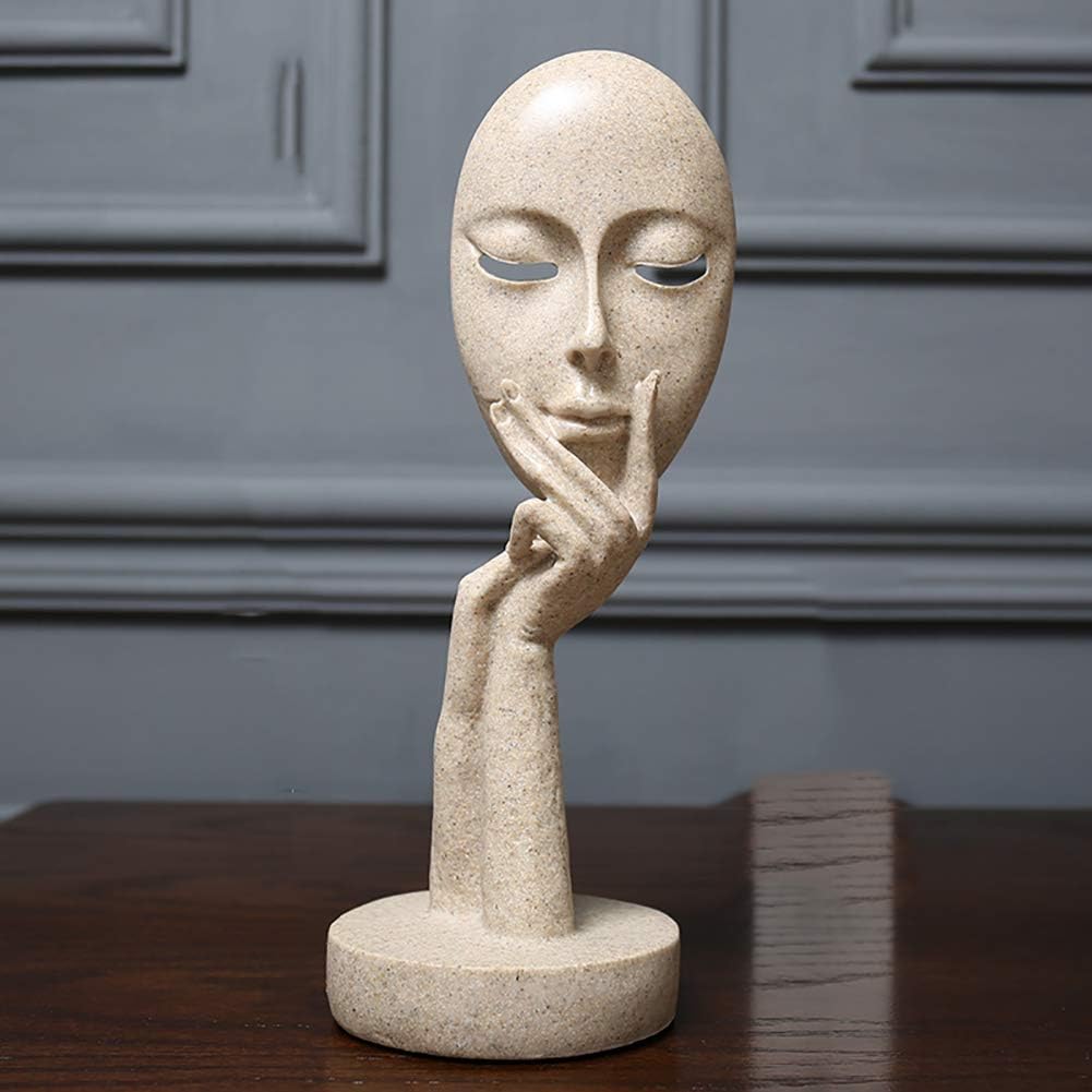 Resin Statues Abstract Sculpture Gift Art Thinker Meditator Ornament Craft for Living Room Office Home Decor-Sandstone-Small
