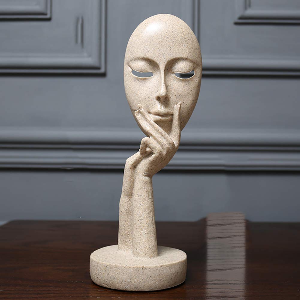 Resin Statues Abstract Sculpture Gift Art Thinker Meditator Ornament Craft for Living Room Office Home Decor-Sandstone-Small
