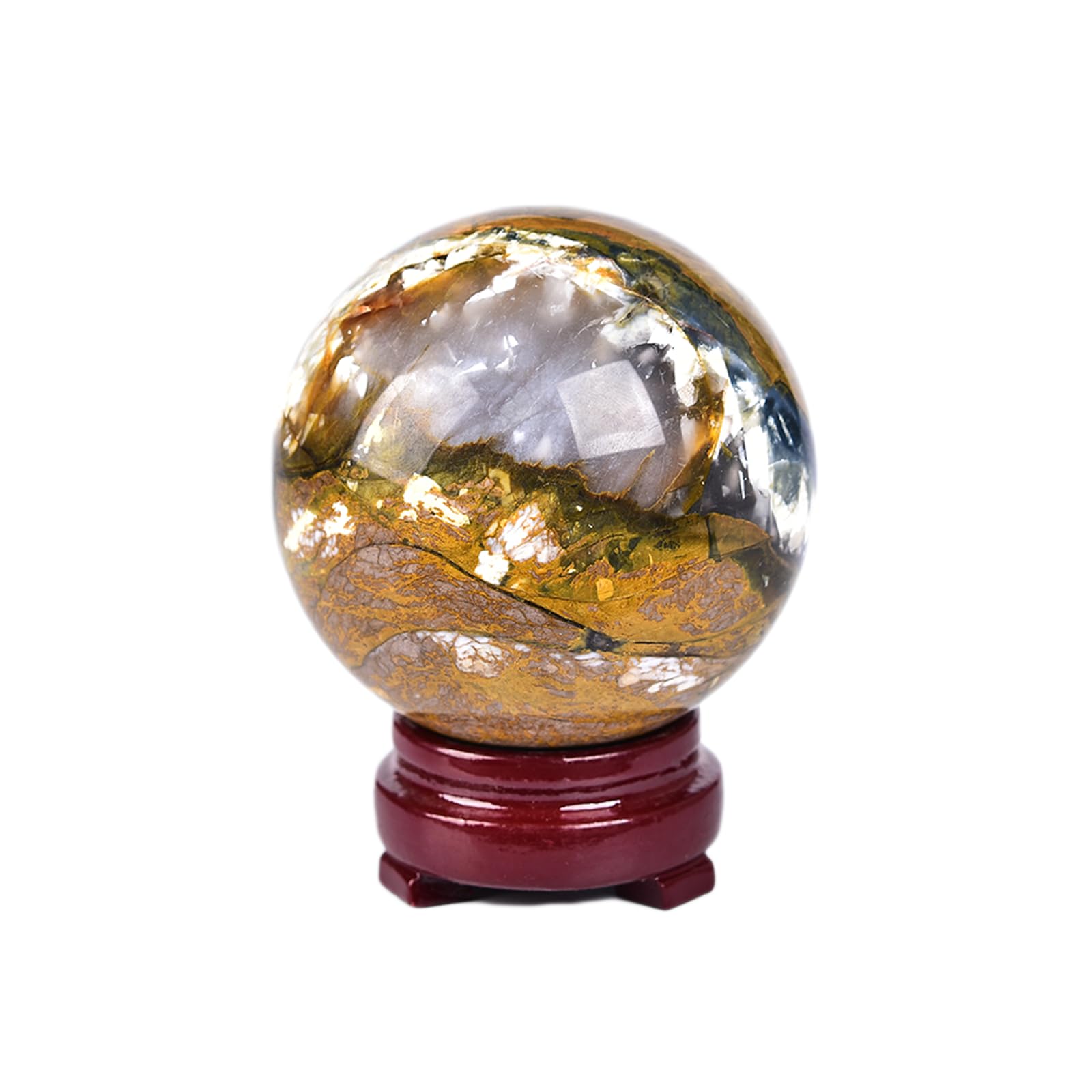 JIC Gem Natural Amazonite Crystal Sphere with Wood Stand Gemstone Sphere,Polished Healing Energy Mineral Gemstone Balls for Reiki Chakra Decoration Fengshui (60-70mm)