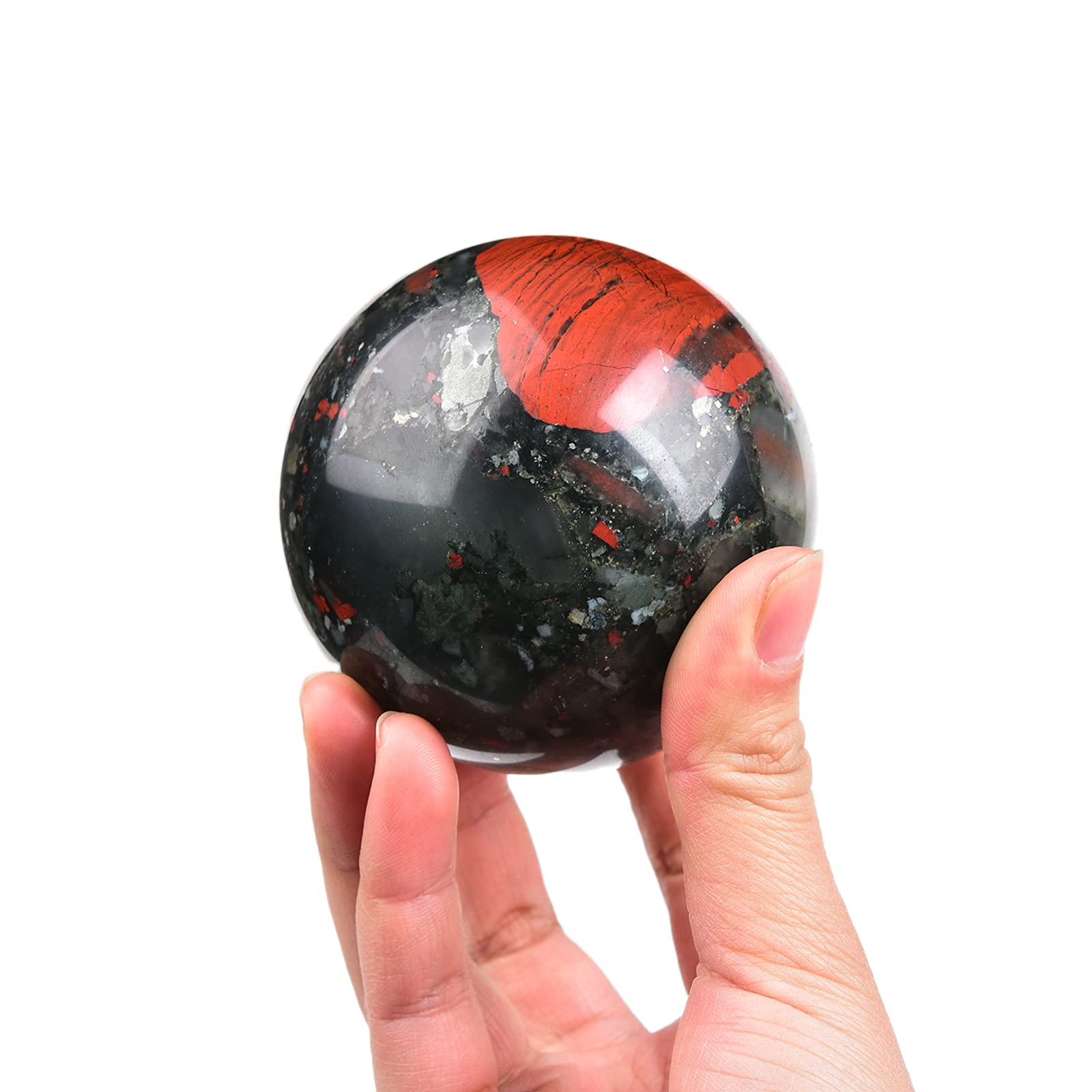 JIC Gem Natural Amazonite Crystal Sphere with Wood Stand Gemstone Sphere,Polished Healing Energy Mineral Gemstone Balls for Reiki Chakra Decoration Fengshui (60-70mm)