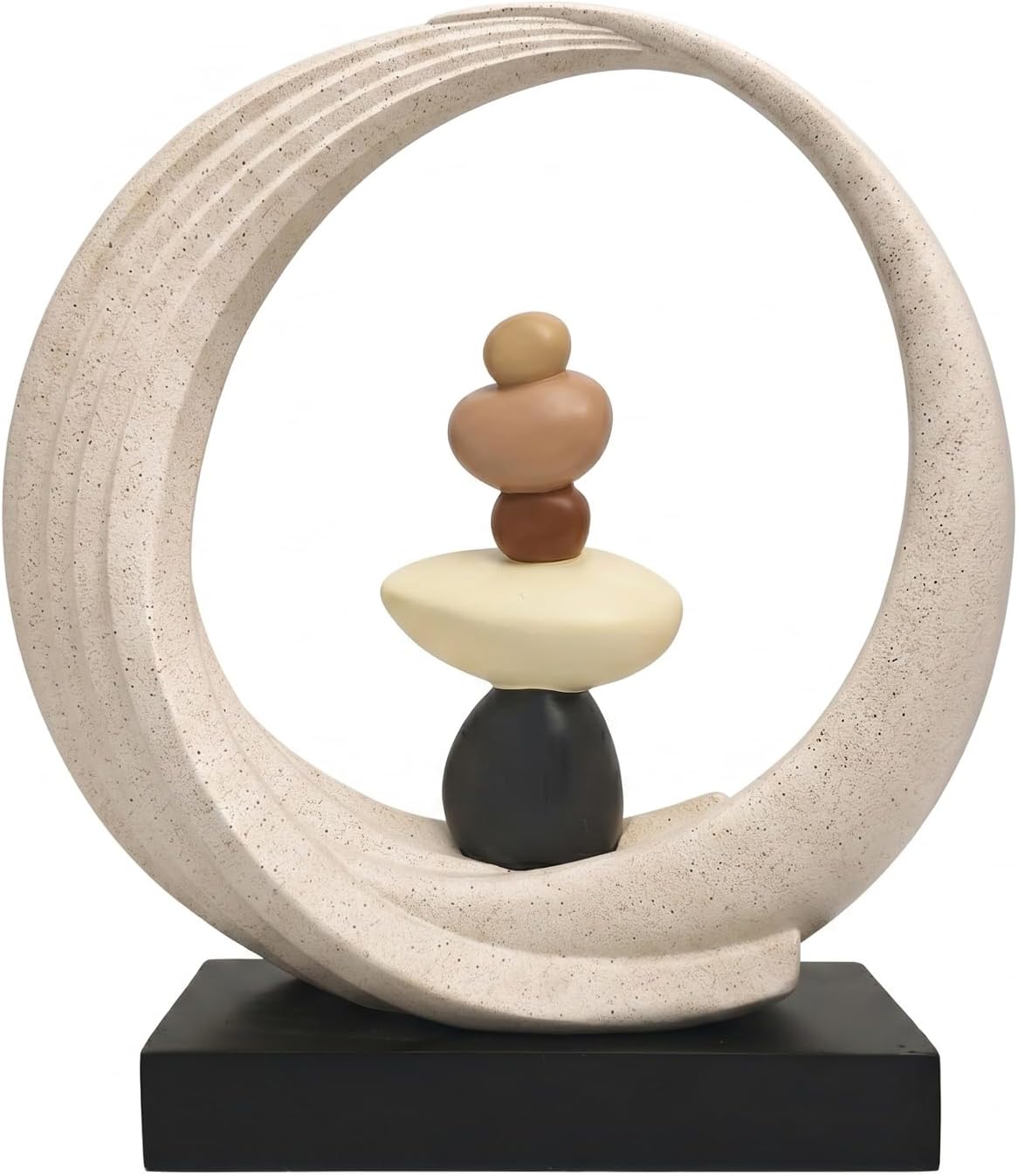 Abstract Zen Balance Sculpture, 10.4" H Modern Gold Spiral Faux Stone Stack Statue, Organic Resin Home Decor for Living Room, Bookshelf, Office, Minimalist Tabletop Art (White)