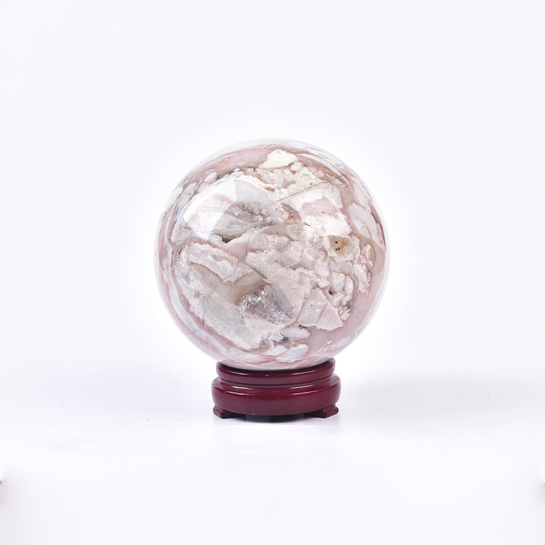 JIC Gem Natural Amazonite Crystal Sphere with Wood Stand Gemstone Sphere,Polished Healing Energy Mineral Gemstone Balls for Reiki Chakra Decoration Fengshui (60-70mm)