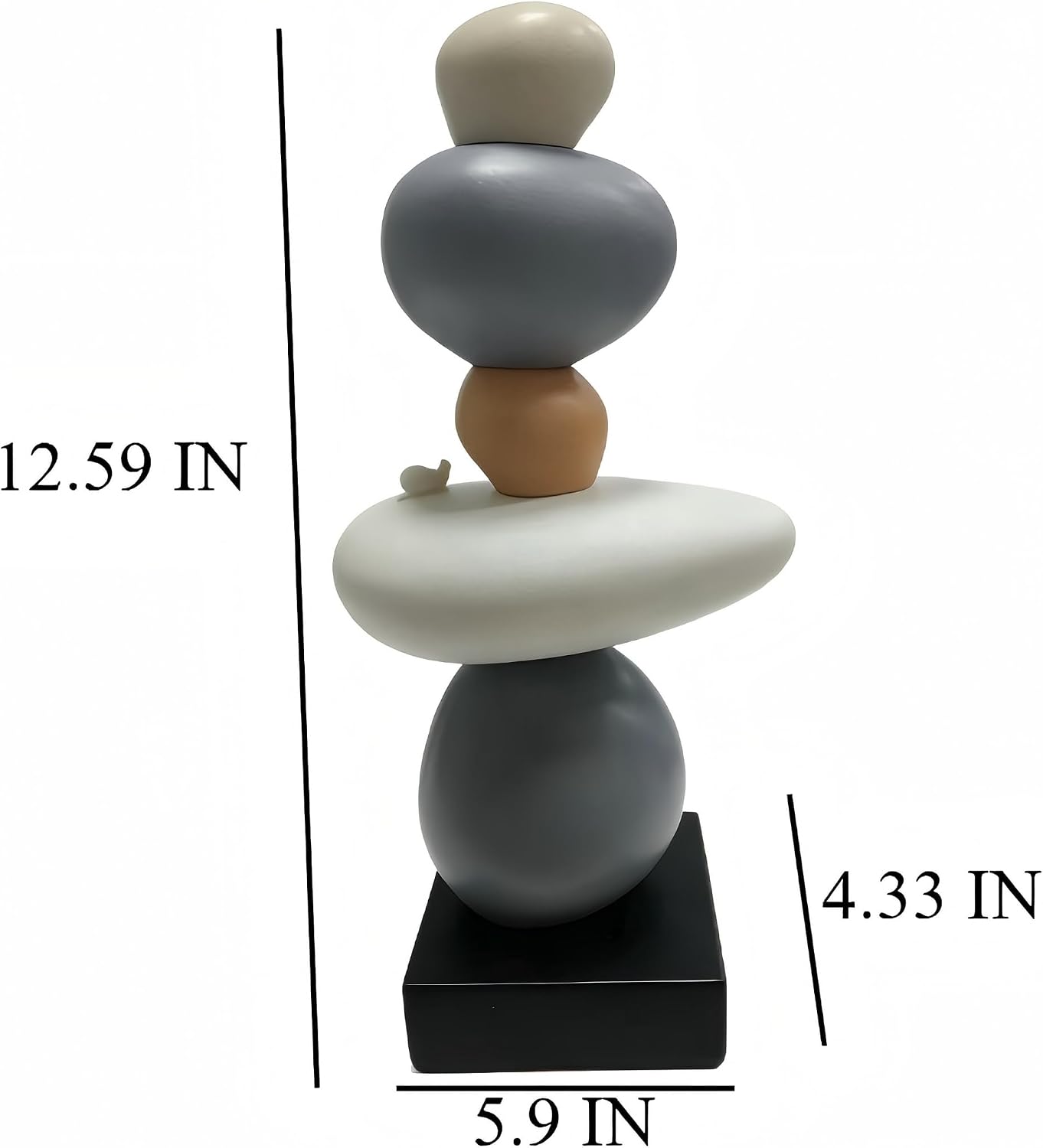 Zen Stacked Stones Sculpture, 12.6” Resin Balance Rock Statue for Modern Home Decor, Minimalist Abstract Stone Figurine for Living Room Shelf Desk Office, Neutral Color Decorative Art Ornament