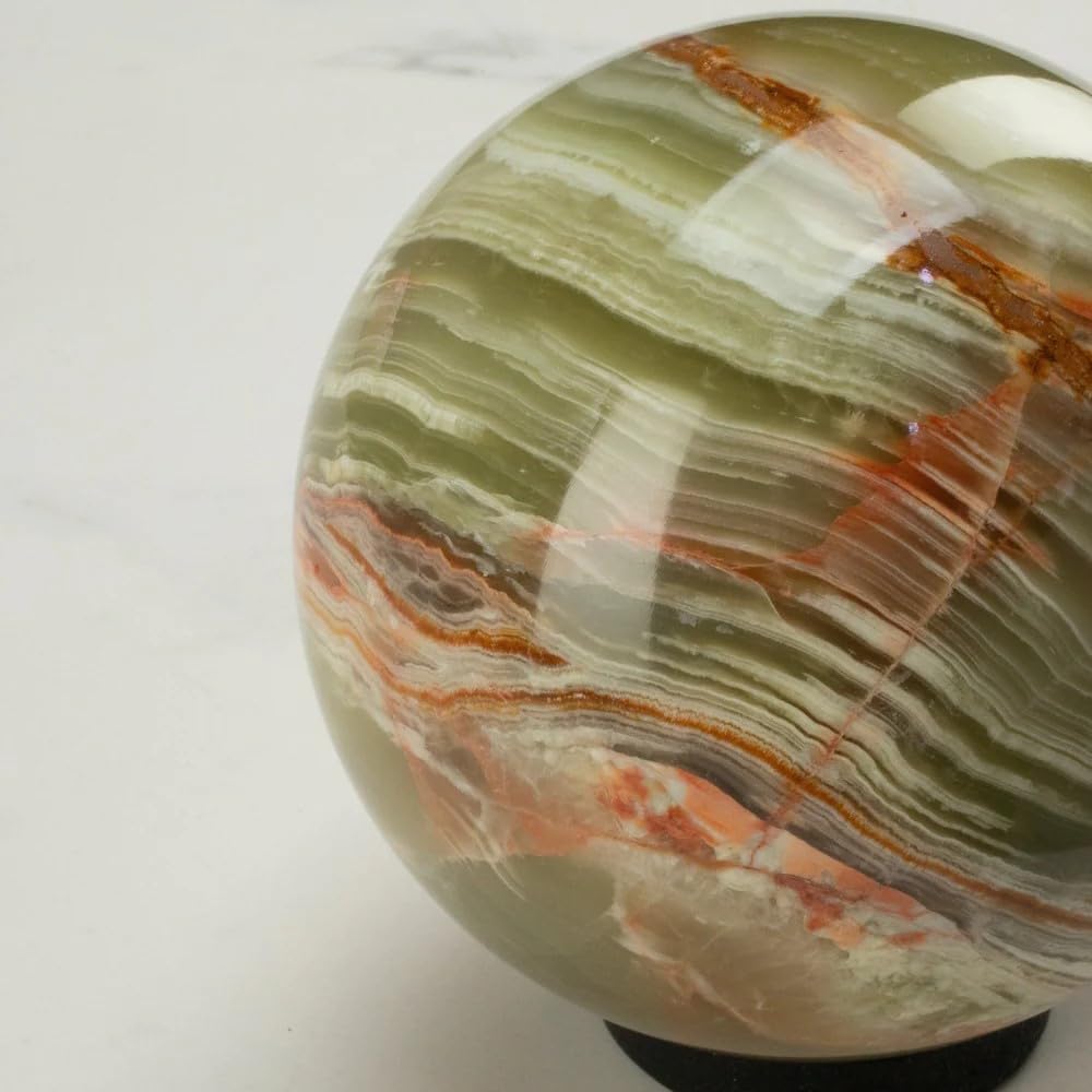 KALIFANO - Green Onyx Sphere, Unearthed and Hand-Carved in Pakistan, Timeless, Unique, and Elegant Decor Accent, Office or Home Decor