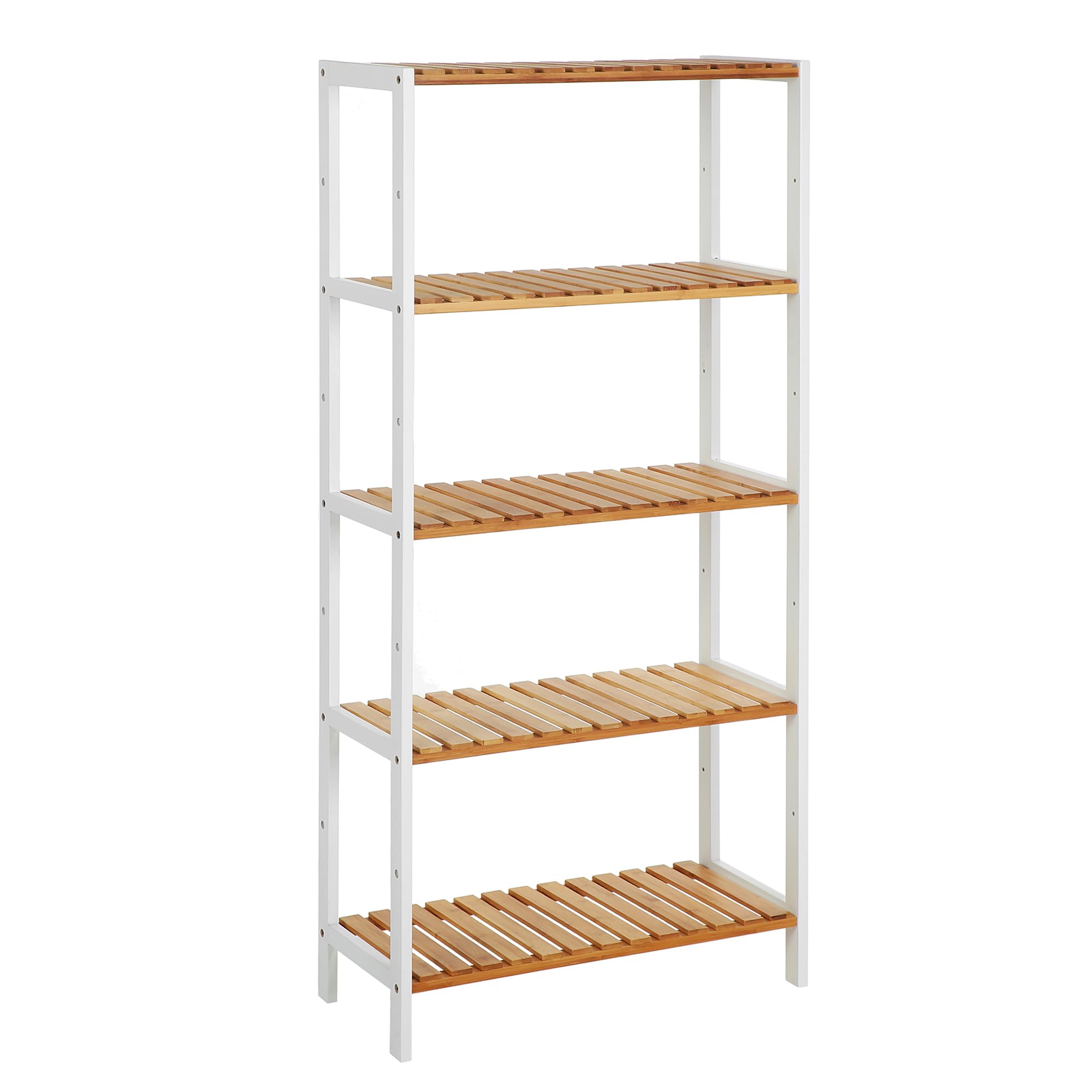 SONGMICS 4-Tier Bamboo Shelf, Narrow Bathroom Shelf, Standing Towel Rack, Corner Rack, for Kitchen, Living Room, Bedroom, Entryway, Bathroom, Natural UBCB54Y