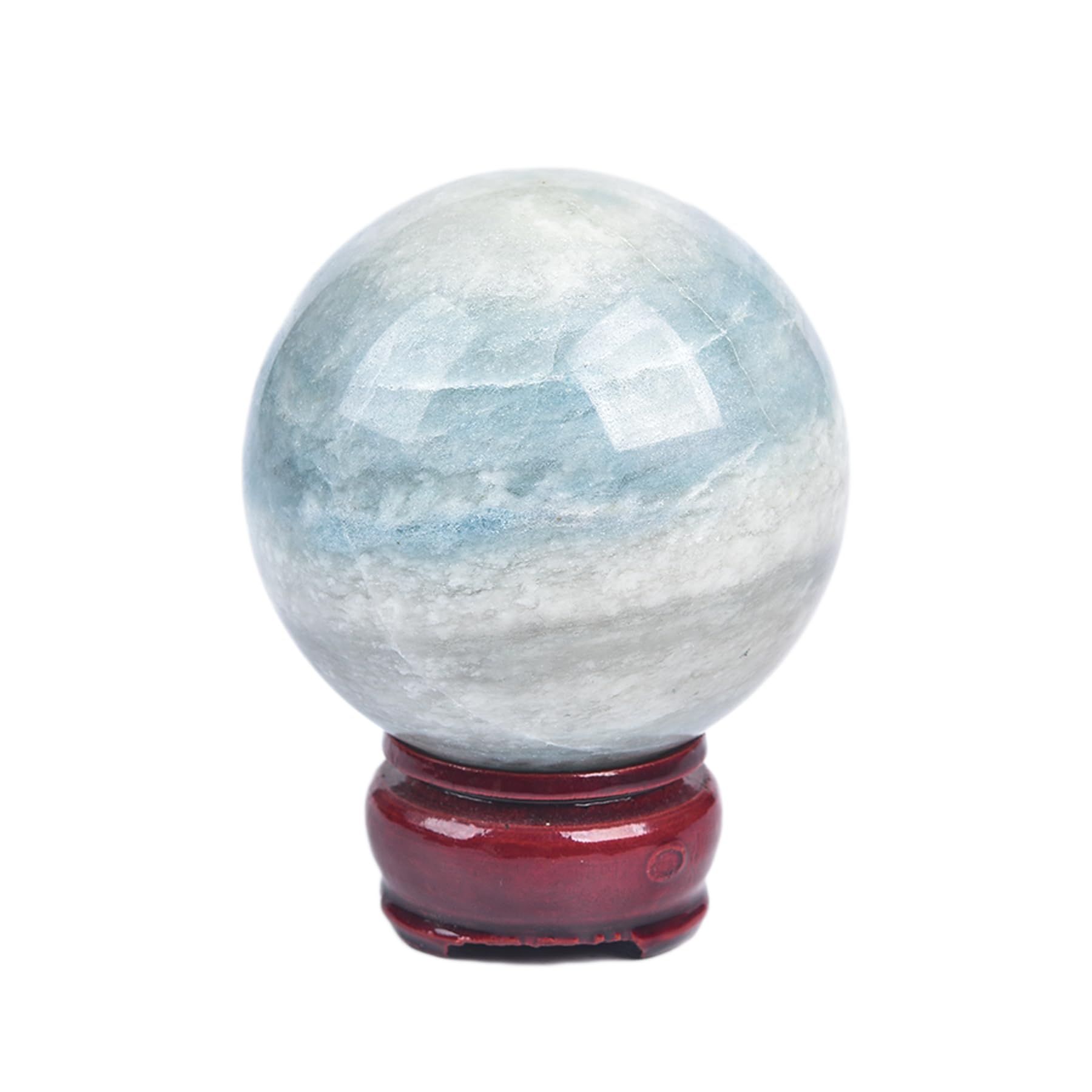 JIC Gem Natural Amazonite Crystal Sphere with Wood Stand Gemstone Sphere,Polished Healing Energy Mineral Gemstone Balls for Reiki Chakra Decoration Fengshui (60-70mm)