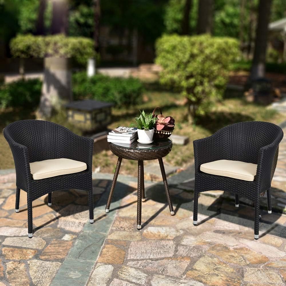 LUCKYERMORE Wicker Chair Patio Dining Chairs Outdoor Garden Lawn Wicker with Soft Cushion,Wicker Arm Chairs,Rattan Plastic Chairs,Home Furniture Stackable Rattan Dining Chair,Black