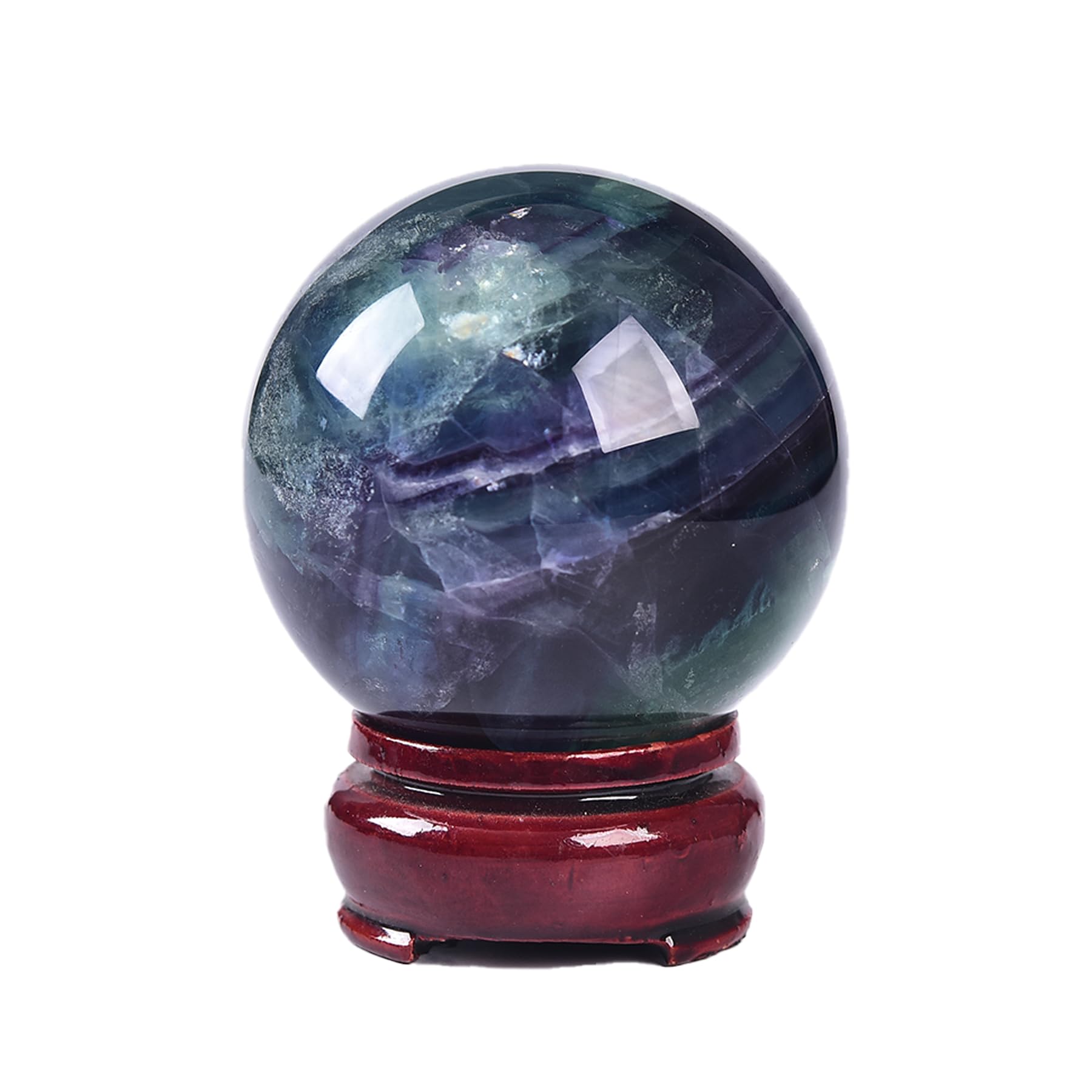 JIC Gem Natural Amazonite Crystal Sphere with Wood Stand Gemstone Sphere,Polished Healing Energy Mineral Gemstone Balls for Reiki Chakra Decoration Fengshui (60-70mm)