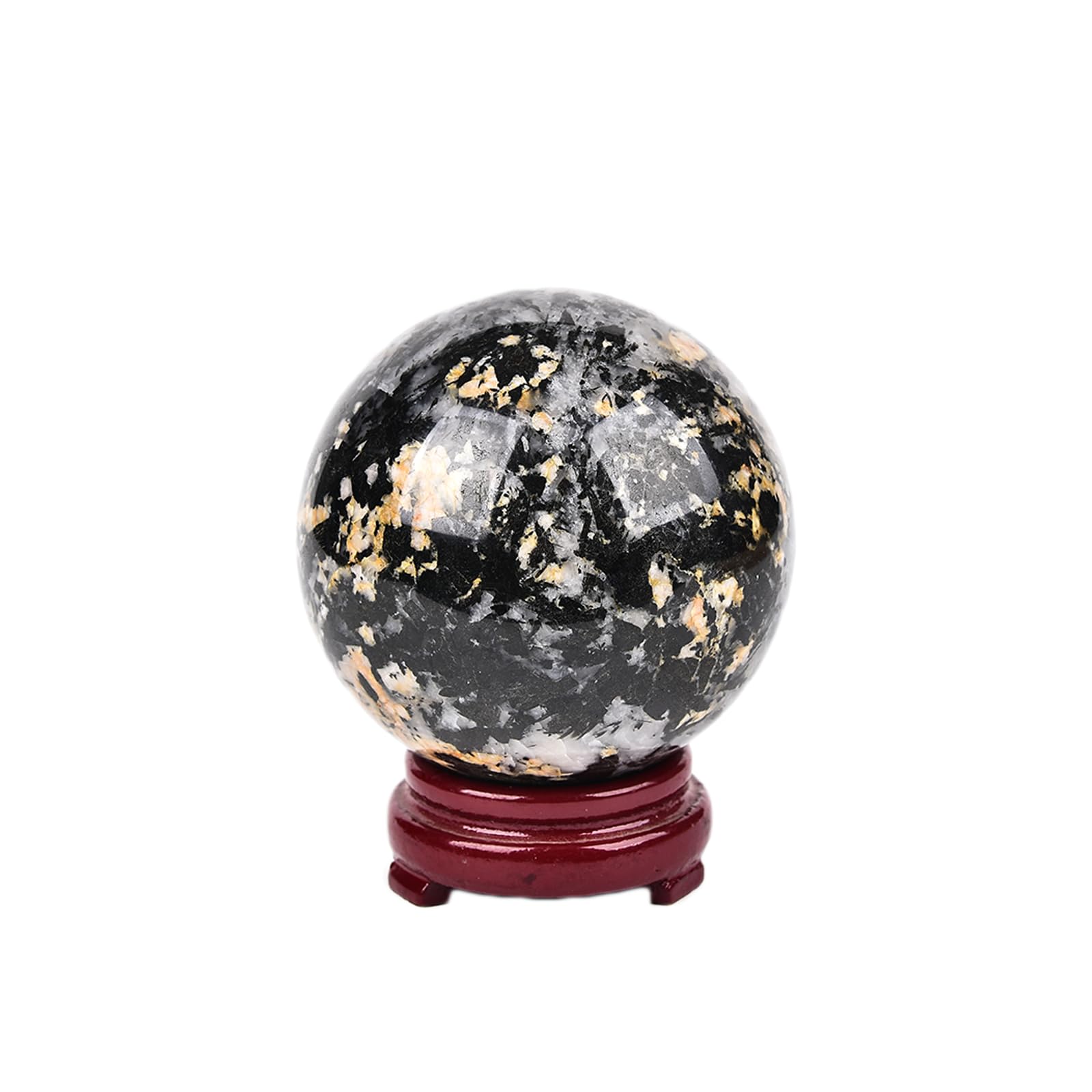 JIC Gem Natural Amazonite Crystal Sphere with Wood Stand Gemstone Sphere,Polished Healing Energy Mineral Gemstone Balls for Reiki Chakra Decoration Fengshui (60-70mm)