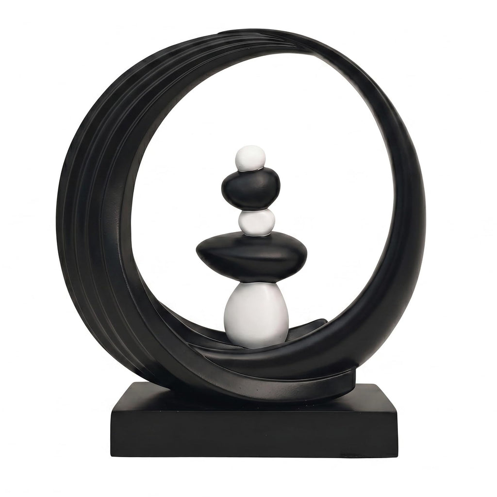 Abstract Zen Balance Sculpture, 10.4" H Modern Gold Spiral Faux Stone Stack Statue, Organic Resin Home Decor for Living Room, Bookshelf, Office, Minimalist Tabletop Art (White)