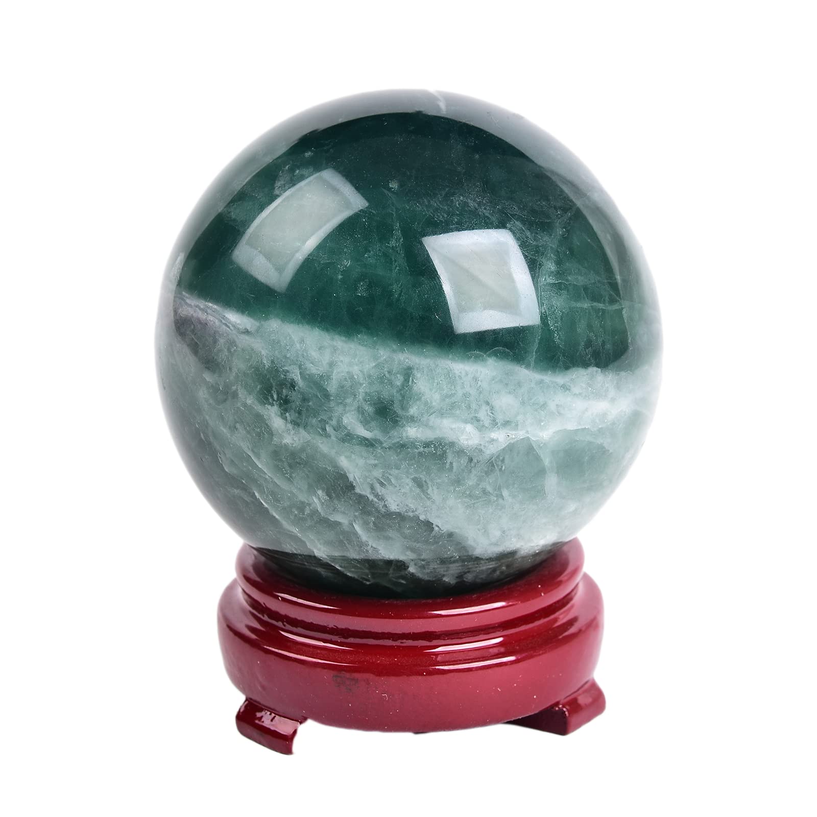 JIC Gem Natural Amazonite Crystal Sphere with Wood Stand Gemstone Sphere,Polished Healing Energy Mineral Gemstone Balls for Reiki Chakra Decoration Fengshui (60-70mm)