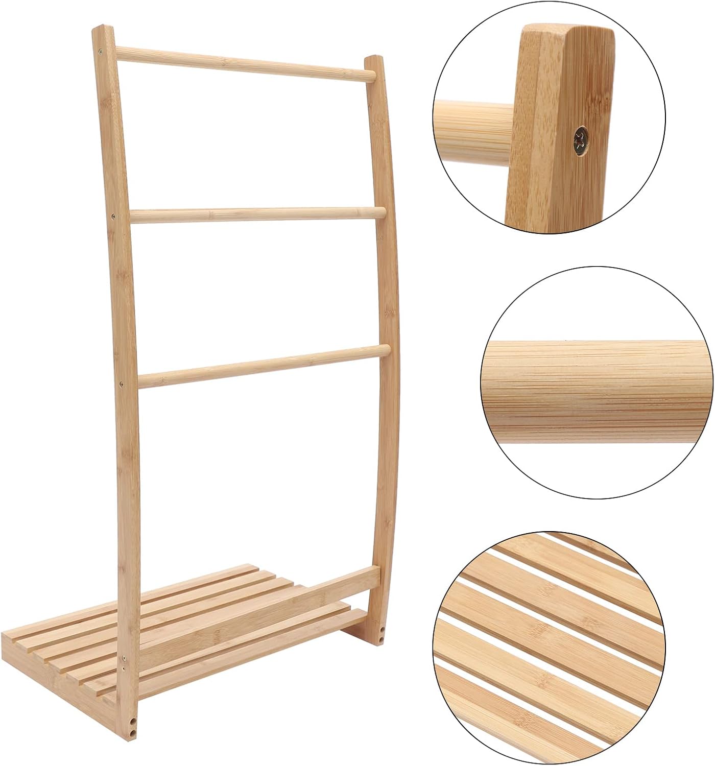 Vintage 33.27”H 3 Layer Bamboo Bathroom Towel Ladder Rack Holder, Freestanding Towel Hanging and Dry Rack Holder, Bath Towel Storage Organizer Shelf for Home Hotel Bathroom