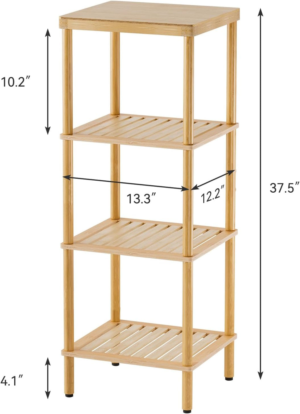 AmazerBath Bamboo Bathroom Shelf, 4-Tier Bathroom Storage Shelf, Multifunctional Storage Rack for Living Room Bedroom Kitchen, Space Saver