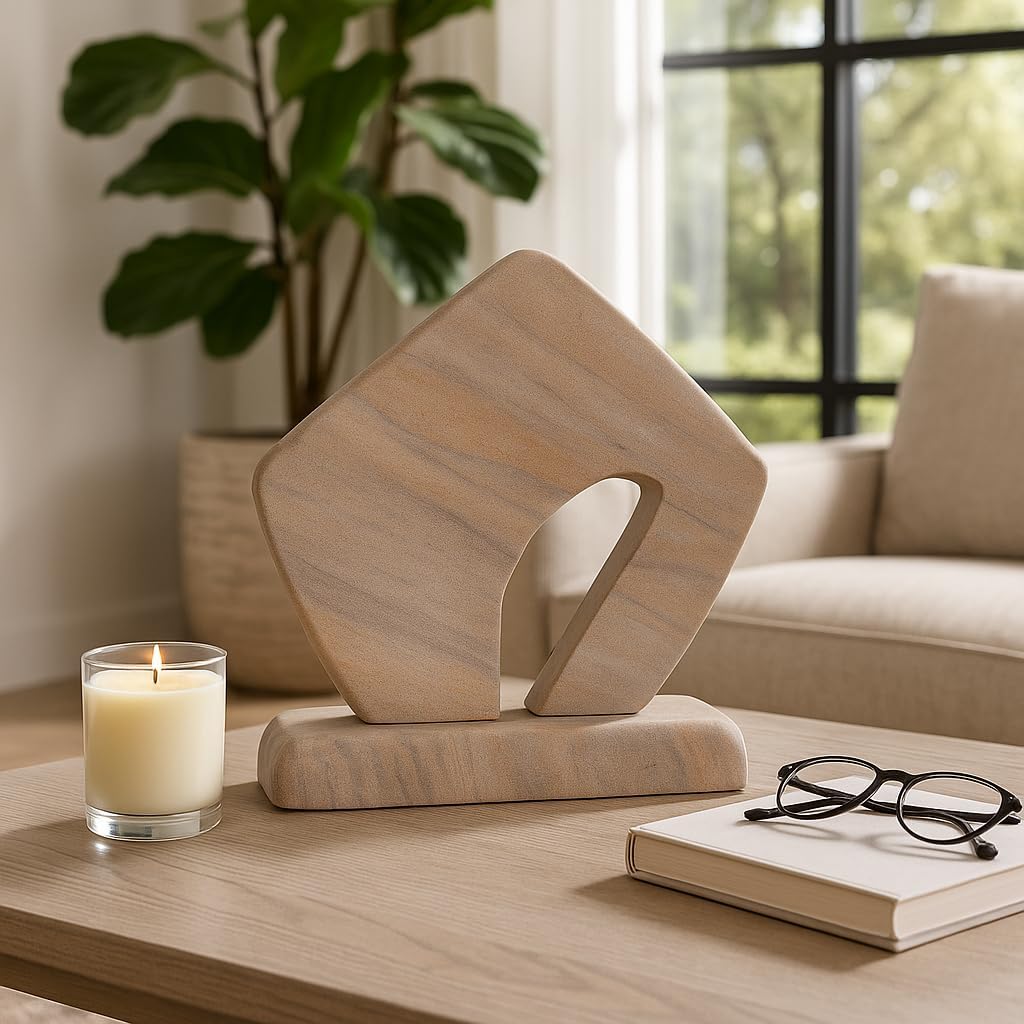 Decorative Home Decor Sculpture for Office, Living Room, and Bathroom Decor - Stylish Statue Ideal for Shelf and Coffee Table Decor Accent - Contemporary Ornaments for Console Table Styling - 8", Tan