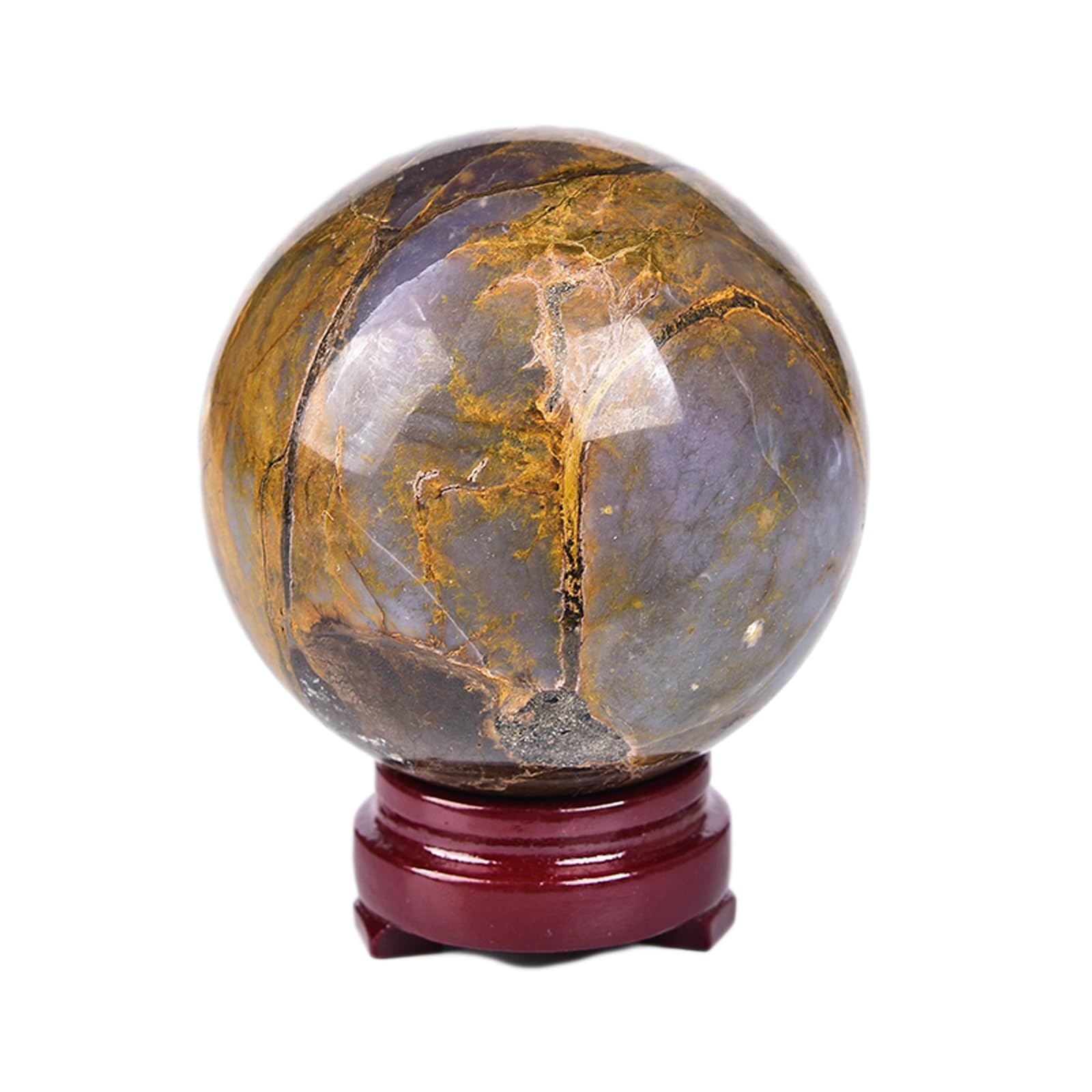 JIC Gem Natural Amazonite Crystal Sphere with Wood Stand Gemstone Sphere,Polished Healing Energy Mineral Gemstone Balls for Reiki Chakra Decoration Fengshui (60-70mm)