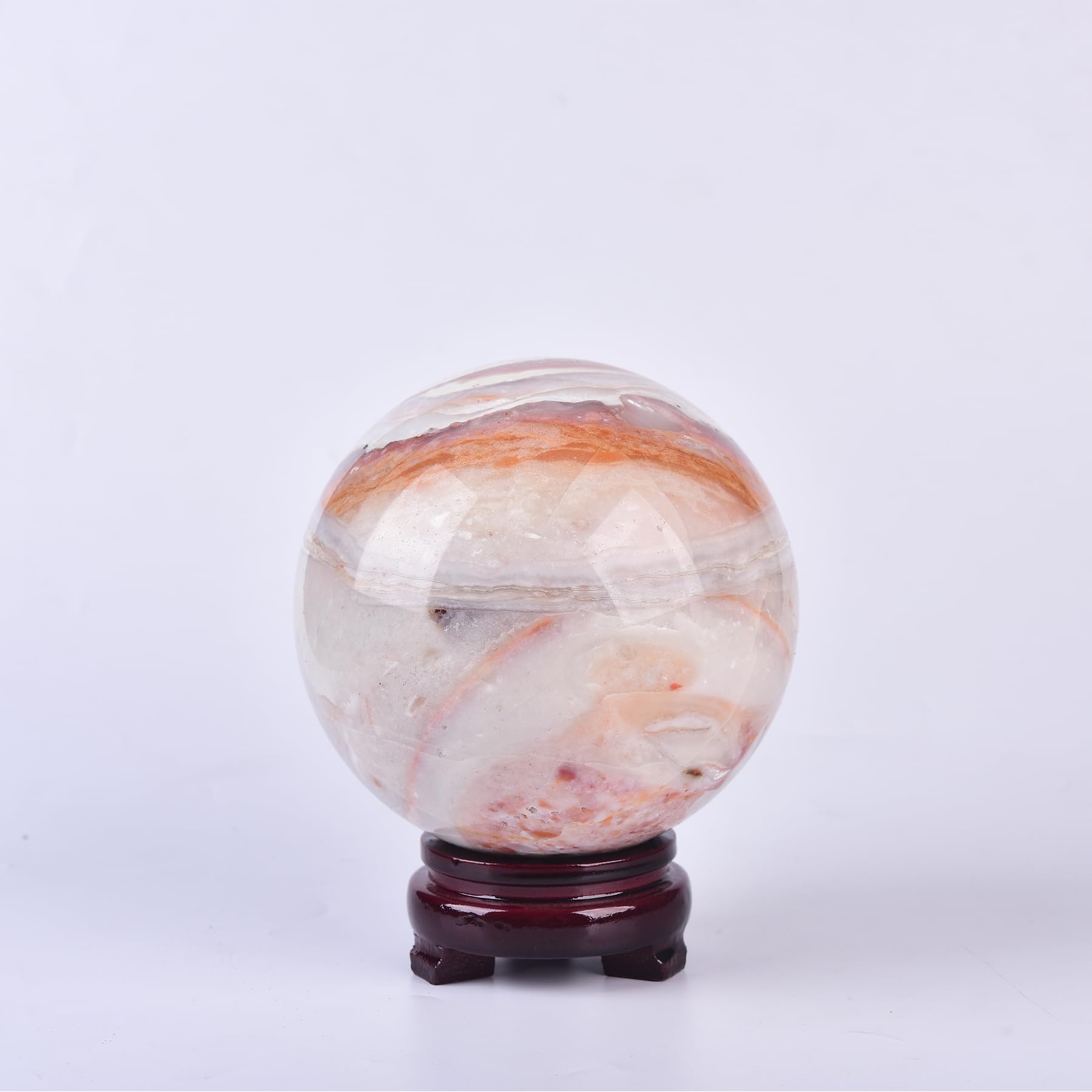 JIC Gem Natural Amazonite Crystal Sphere with Wood Stand Gemstone Sphere,Polished Healing Energy Mineral Gemstone Balls for Reiki Chakra Decoration Fengshui (60-70mm)