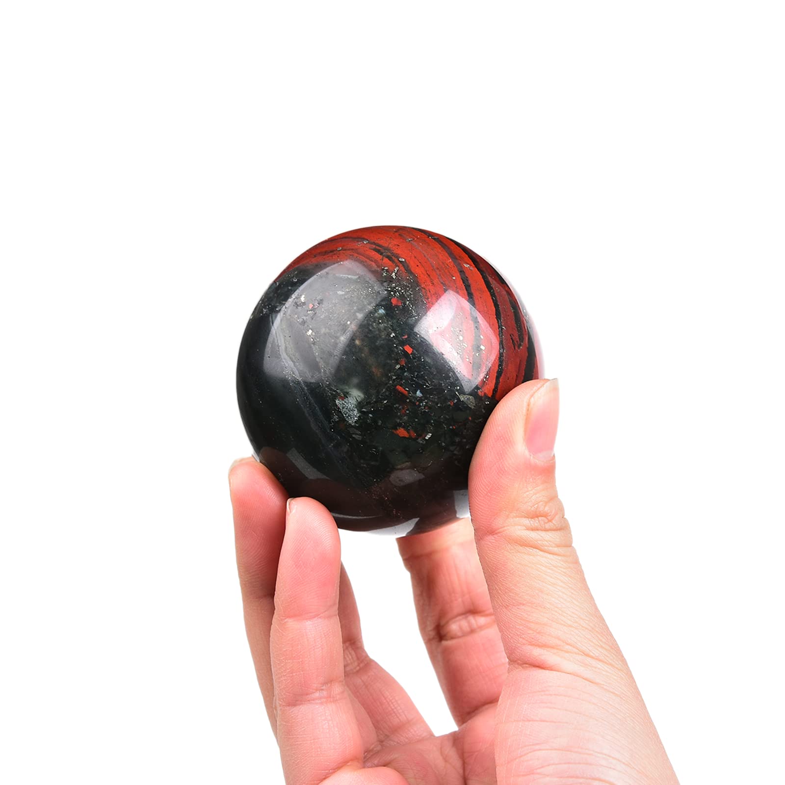 JIC Gem Natural Amazonite Crystal Sphere with Wood Stand Gemstone Sphere,Polished Healing Energy Mineral Gemstone Balls for Reiki Chakra Decoration Fengshui (60-70mm)