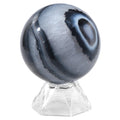Sportmusies Natural Stripes Black Agate Stone Sphere with Acrylic Stand, Polished Crystal Ball Decoration for Home & Office, 2.36-2.76 inches