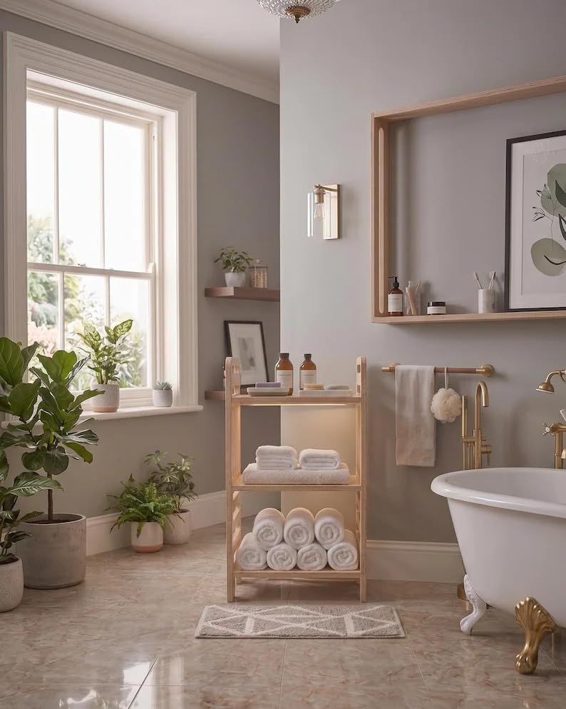 Modern Bamboo 3-Tier Floor Shelf for Towels Toiletries Bathroom Bedroom