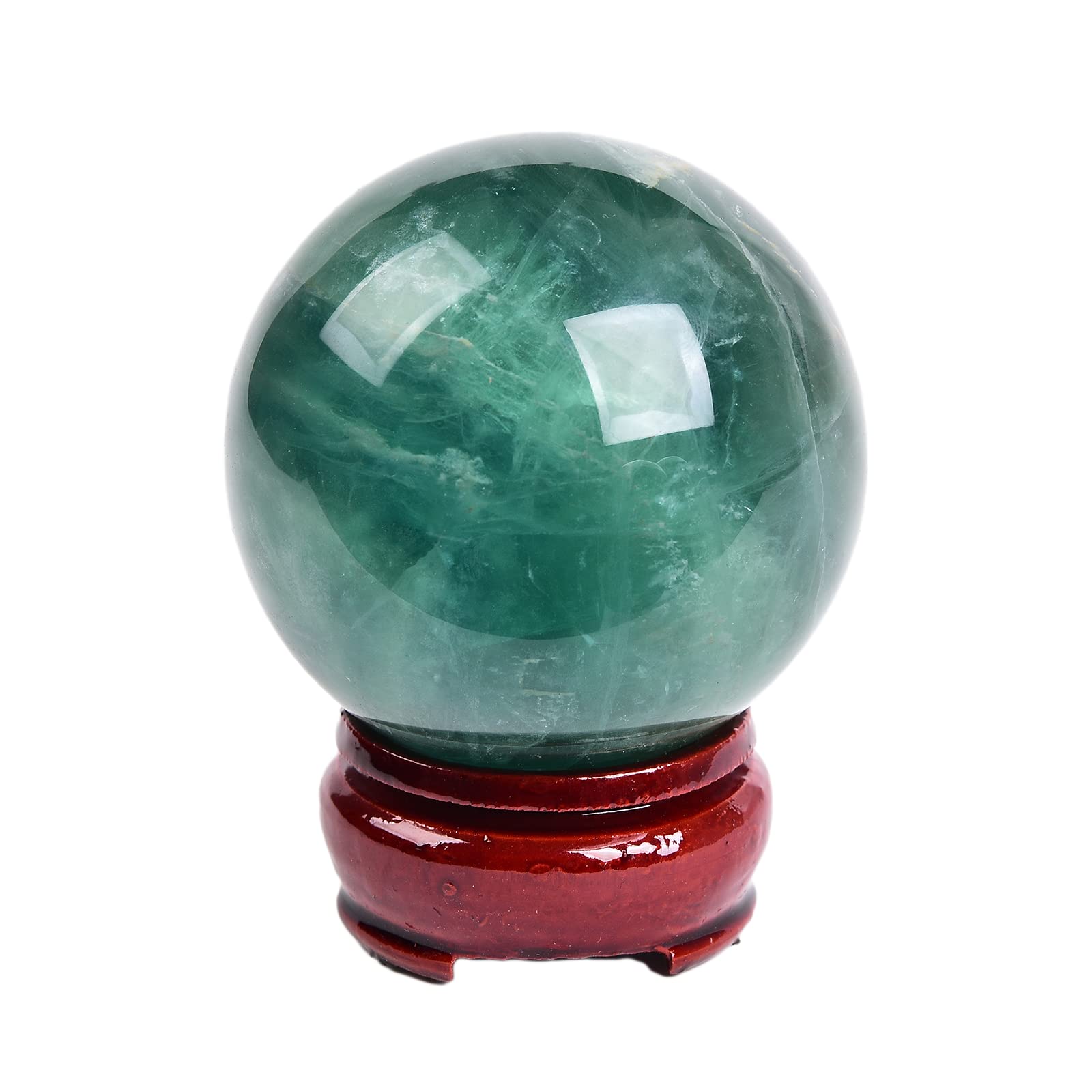 JIC Gem Natural Amazonite Crystal Sphere with Wood Stand Gemstone Sphere,Polished Healing Energy Mineral Gemstone Balls for Reiki Chakra Decoration Fengshui (60-70mm)