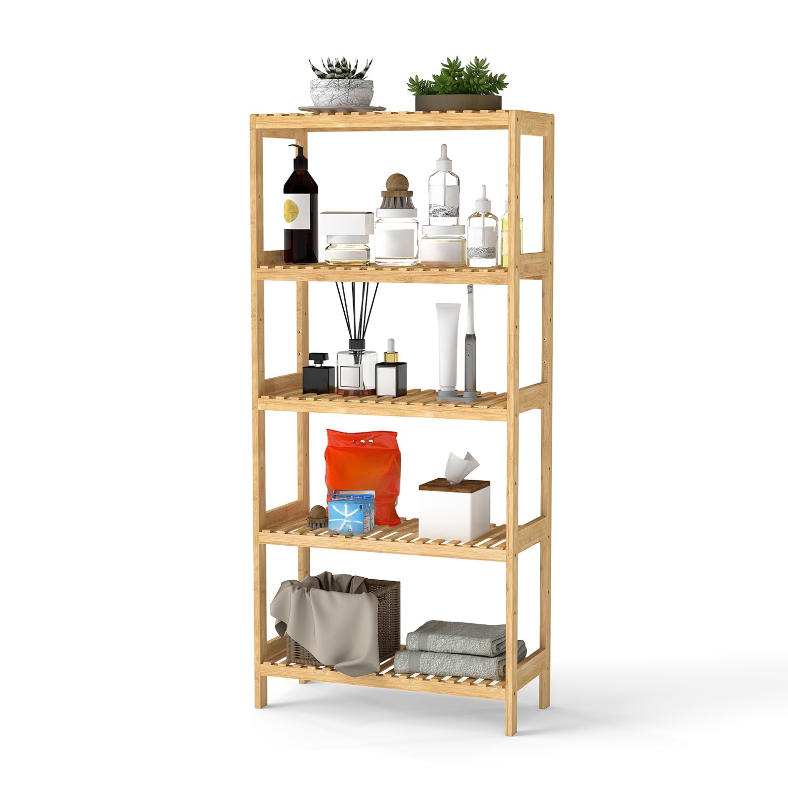 kinbor Bamboo Rack Multifunctional Bathroom Kitchen Living Room Holder Plant Flower Stand Utility Storage Shelf (3-Tier)