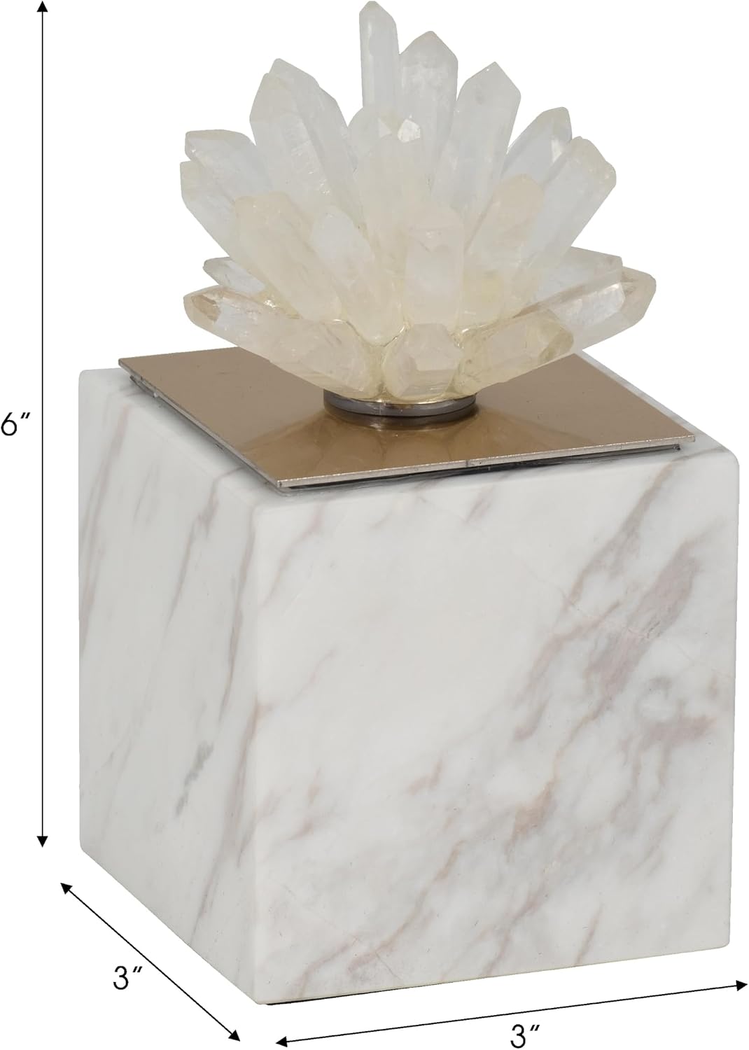 Marble Crystal Block Floral Accent Decor for Coffee Table Mantel Shelf