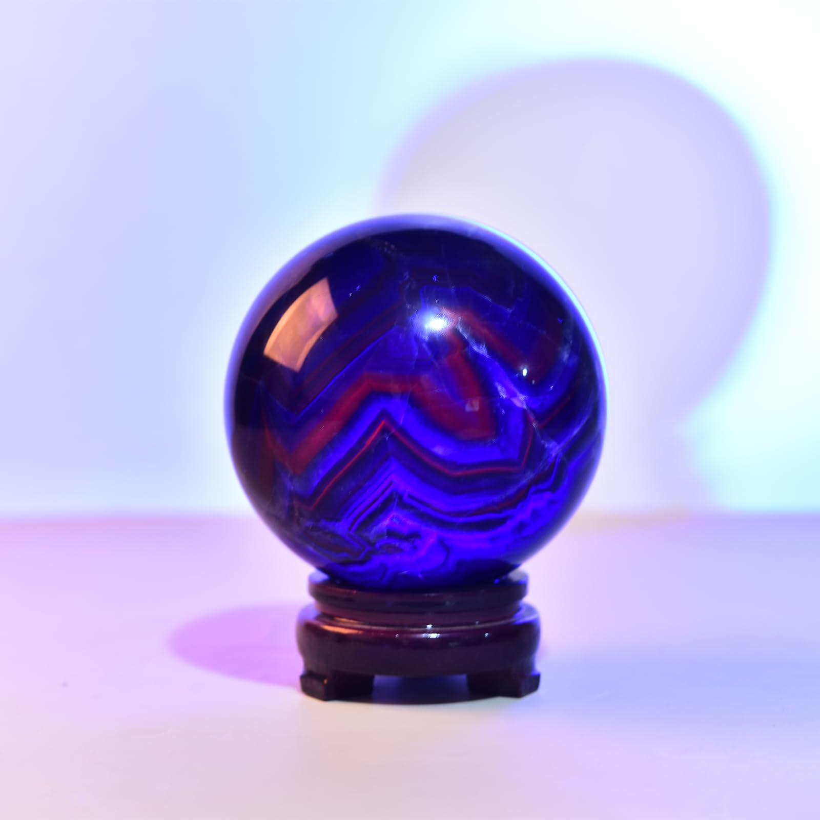 JIC Gem Natural Amazonite Crystal Sphere with Wood Stand Gemstone Sphere,Polished Healing Energy Mineral Gemstone Balls for Reiki Chakra Decoration Fengshui (60-70mm)