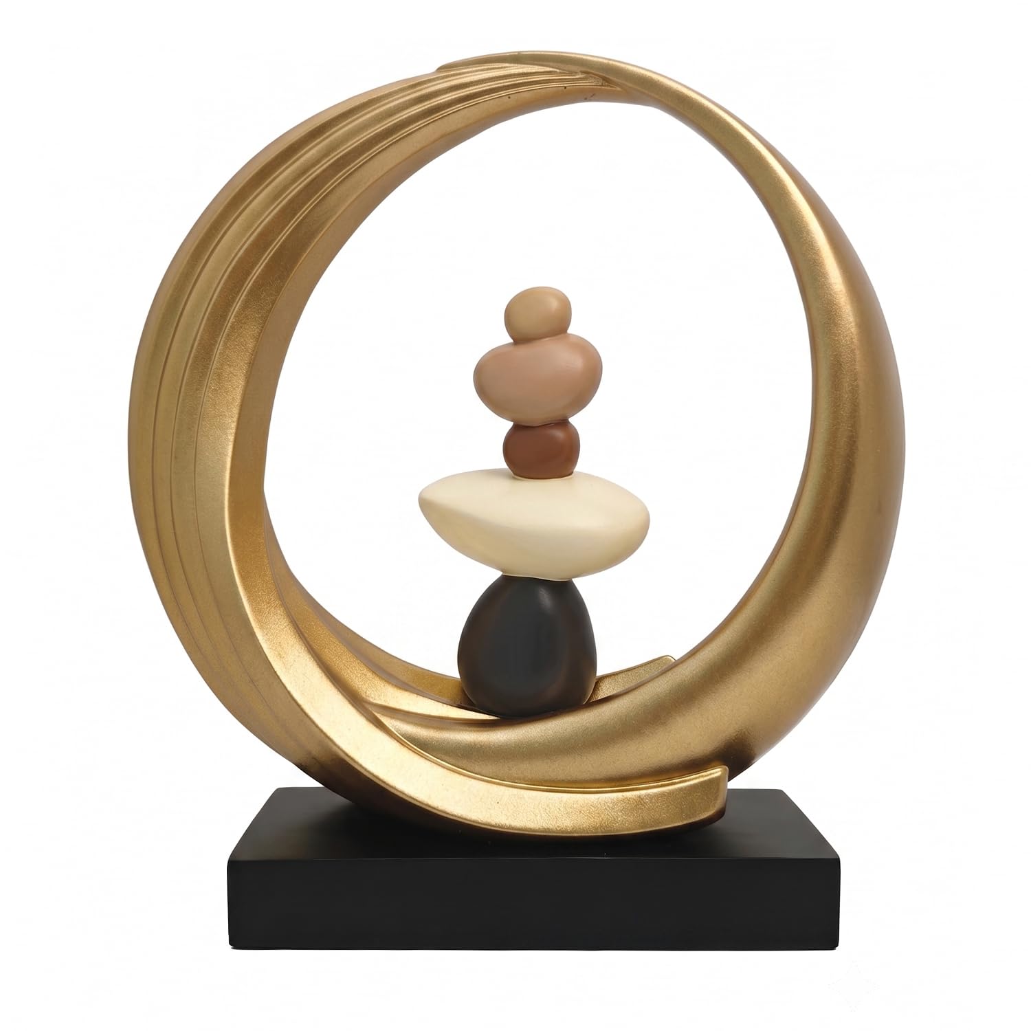 Abstract Zen Balance Sculpture, 10.4" H Modern Gold Spiral Faux Stone Stack Statue, Organic Resin Home Decor for Living Room, Bookshelf, Office, Minimalist Tabletop Art (White)