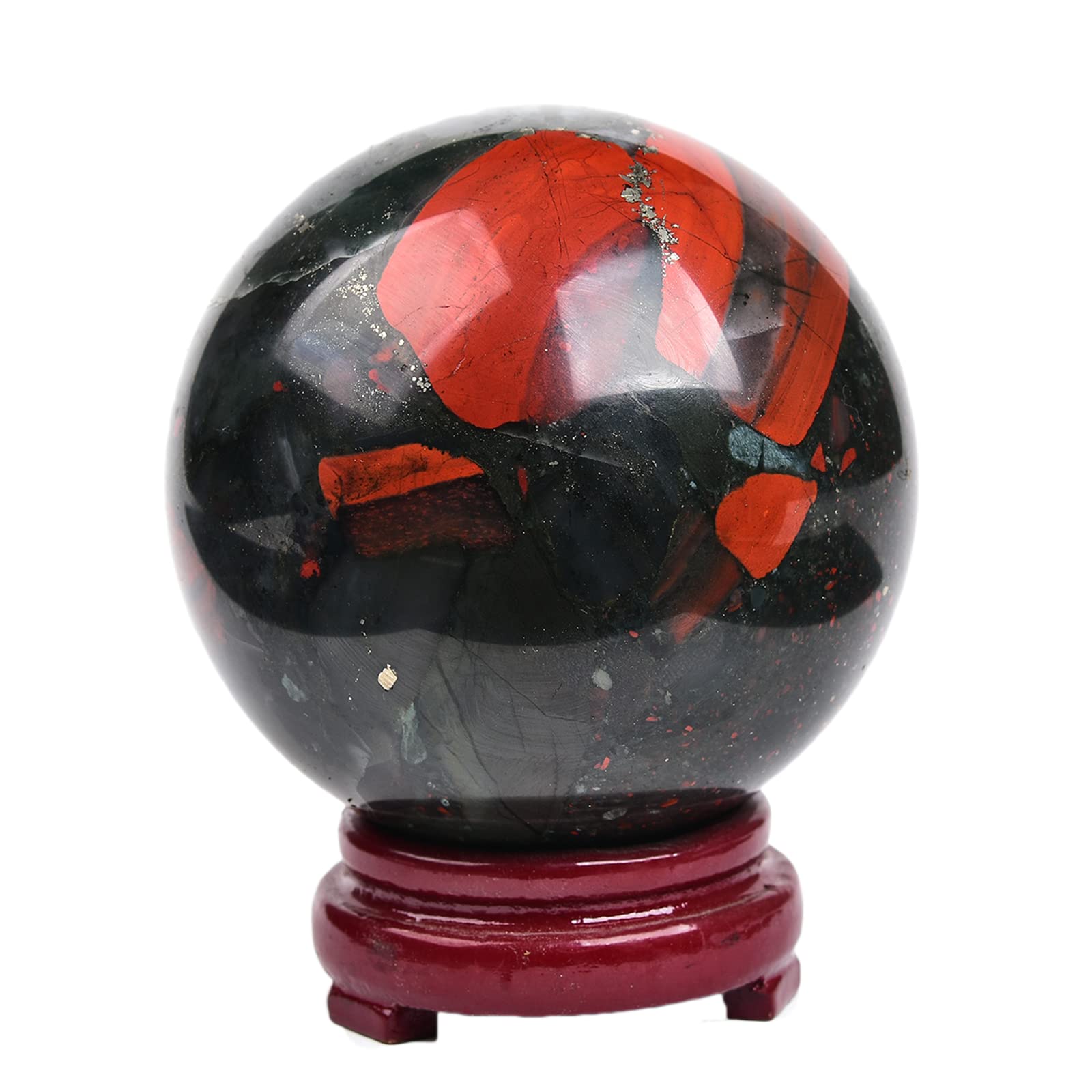 JIC Gem Natural Amazonite Crystal Sphere with Wood Stand Gemstone Sphere,Polished Healing Energy Mineral Gemstone Balls for Reiki Chakra Decoration Fengshui (60-70mm)