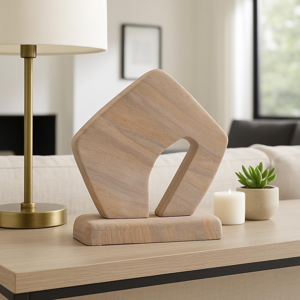 Decorative Home Decor Sculpture for Office, Living Room, and Bathroom Decor - Stylish Statue Ideal for Shelf and Coffee Table Decor Accent - Contemporary Ornaments for Console Table Styling - 8", Tan