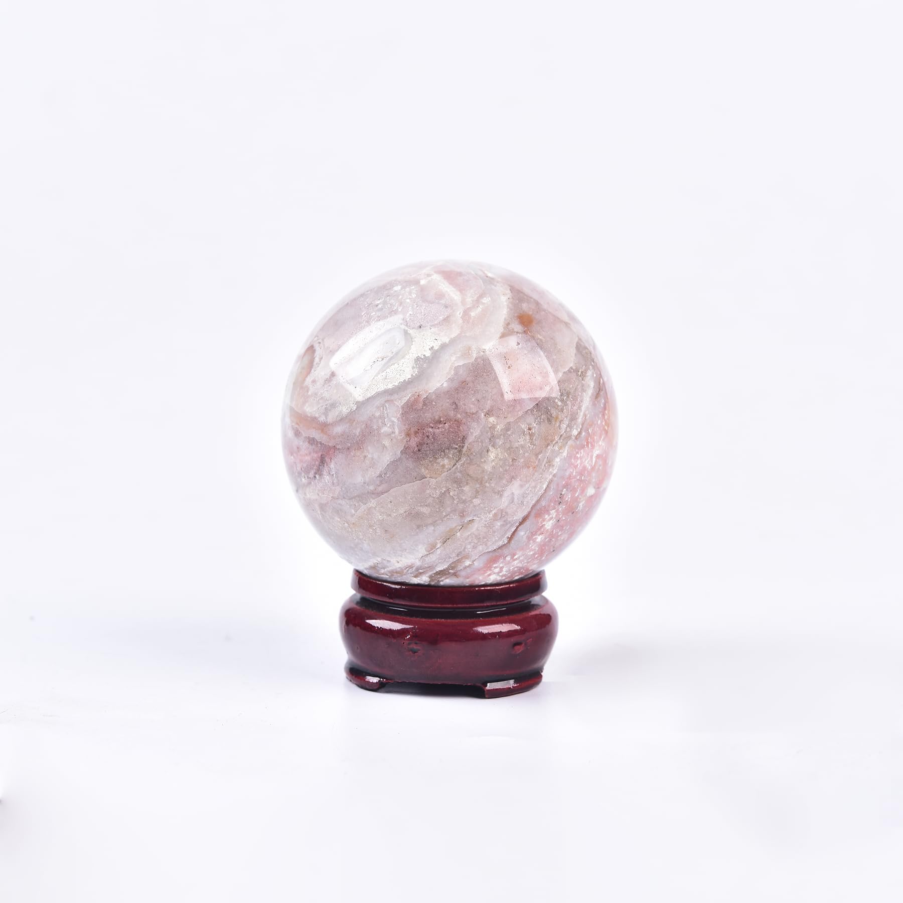 JIC Gem Natural Amazonite Crystal Sphere with Wood Stand Gemstone Sphere,Polished Healing Energy Mineral Gemstone Balls for Reiki Chakra Decoration Fengshui (60-70mm)
