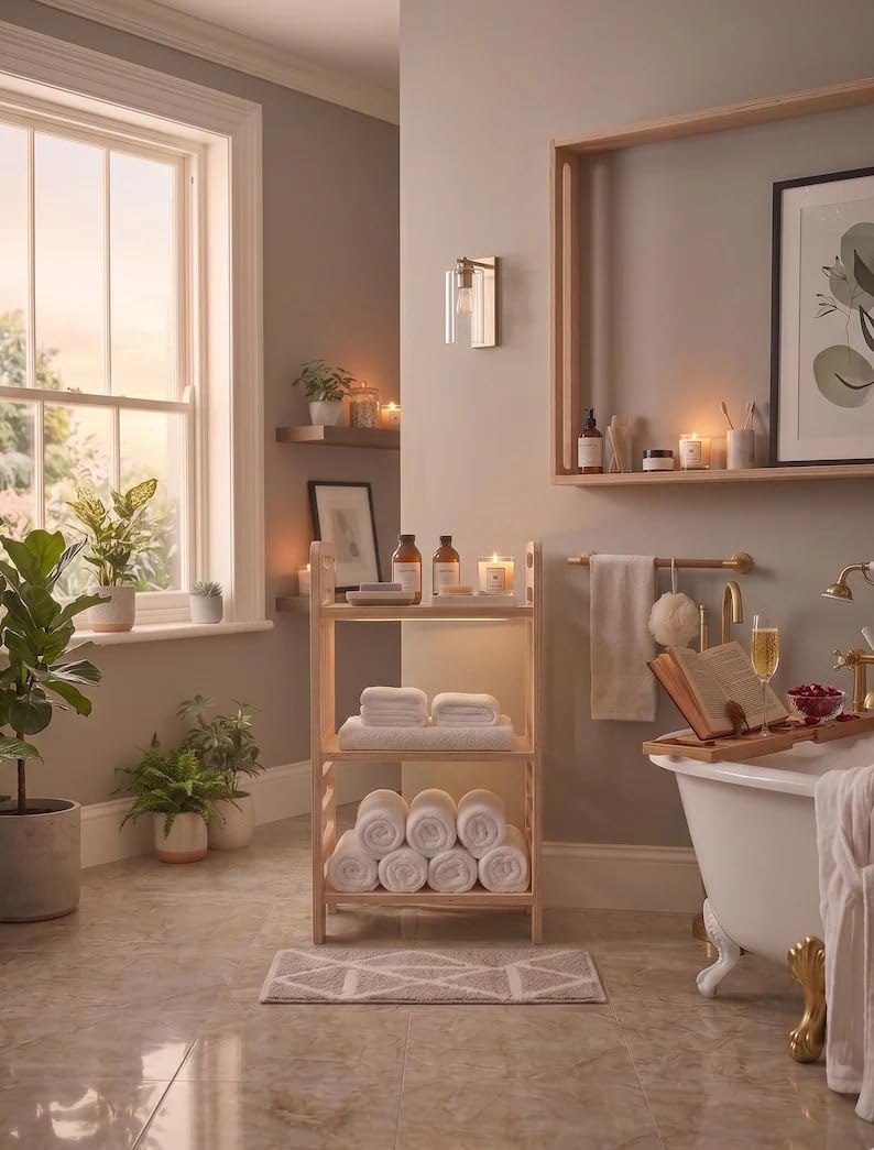 Modern Bamboo 3-Tier Floor Shelf for Towels Toiletries Bathroom Bedroom