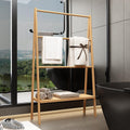 Handcrafted Bamboo Trapezoid Towel Rack with Storage Shelf - Indoor & Outdoor Use