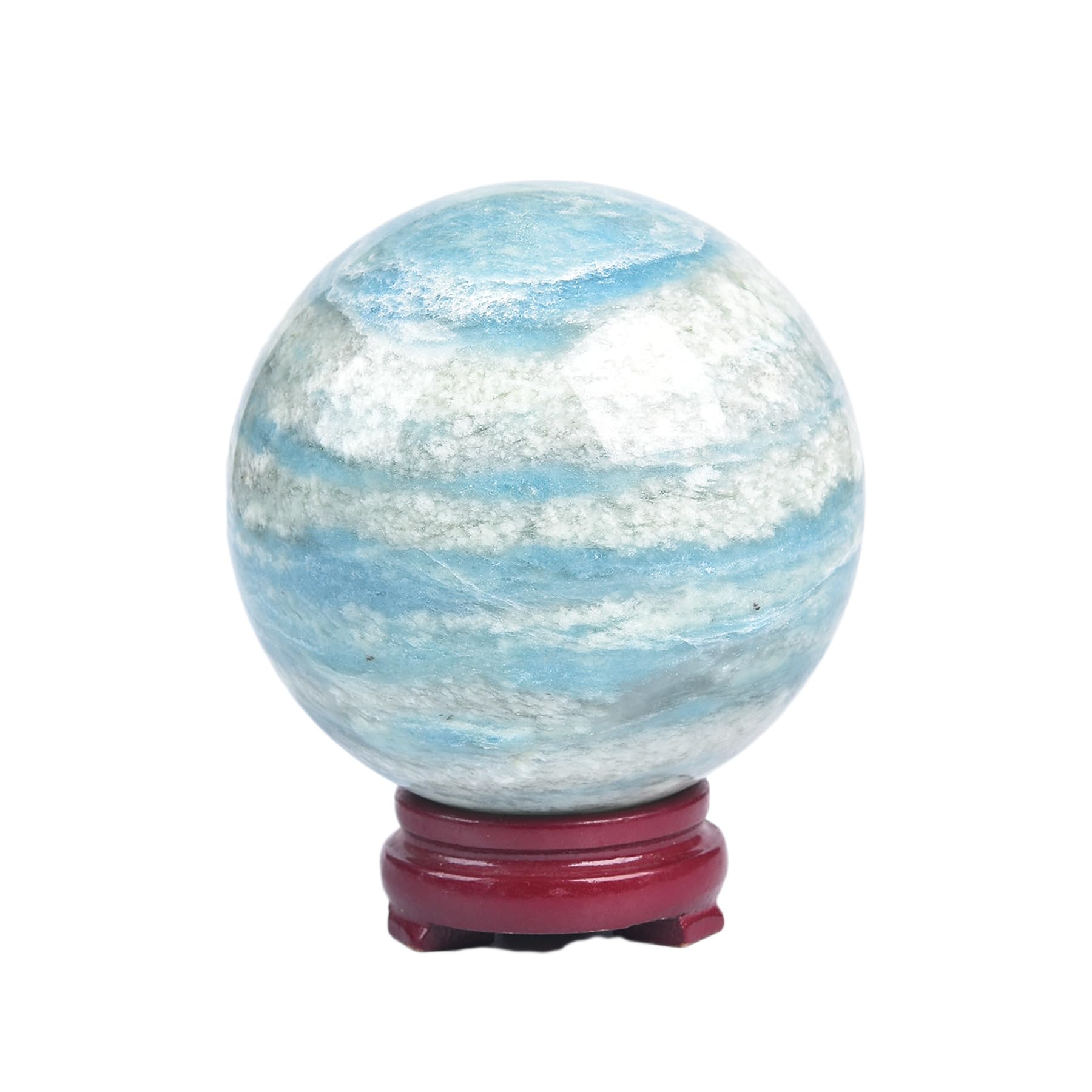 JIC Gem Natural Amazonite Crystal Sphere with Wood Stand Gemstone Sphere,Polished Healing Energy Mineral Gemstone Balls for Reiki Chakra Decoration Fengshui (60-70mm)