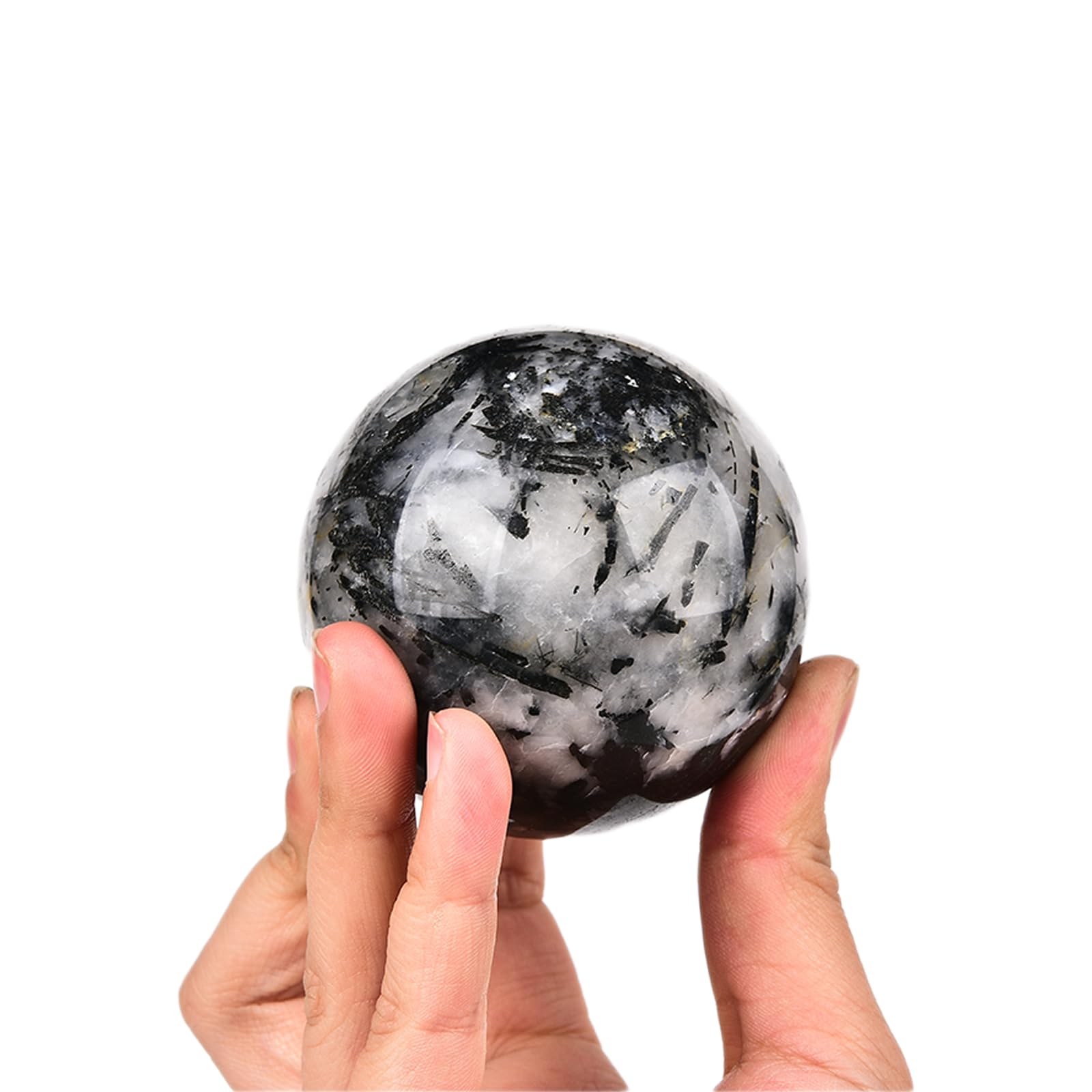 JIC Gem Natural Amazonite Crystal Sphere with Wood Stand Gemstone Sphere,Polished Healing Energy Mineral Gemstone Balls for Reiki Chakra Decoration Fengshui (60-70mm)