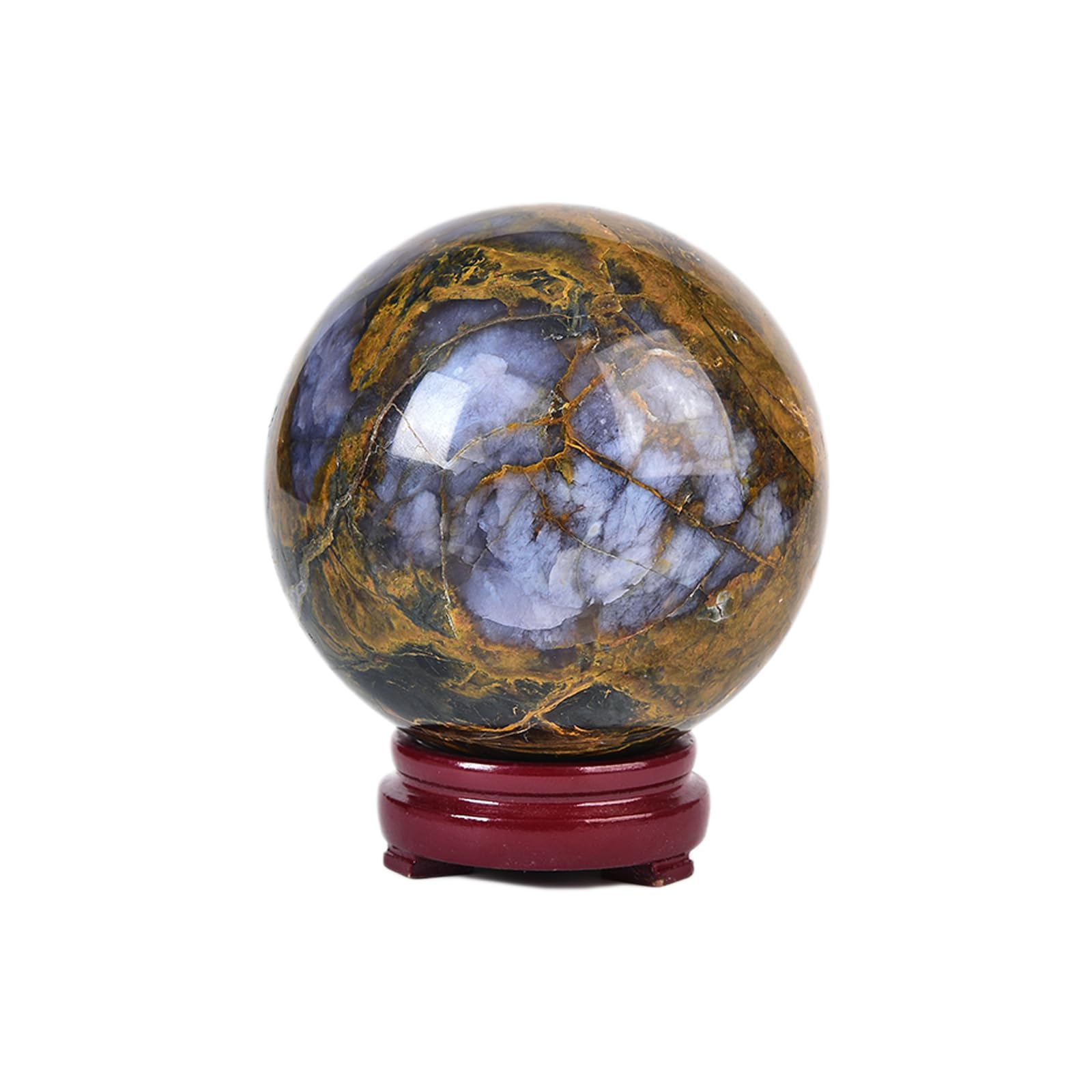 JIC Gem Natural Amazonite Crystal Sphere with Wood Stand Gemstone Sphere,Polished Healing Energy Mineral Gemstone Balls for Reiki Chakra Decoration Fengshui (60-70mm)