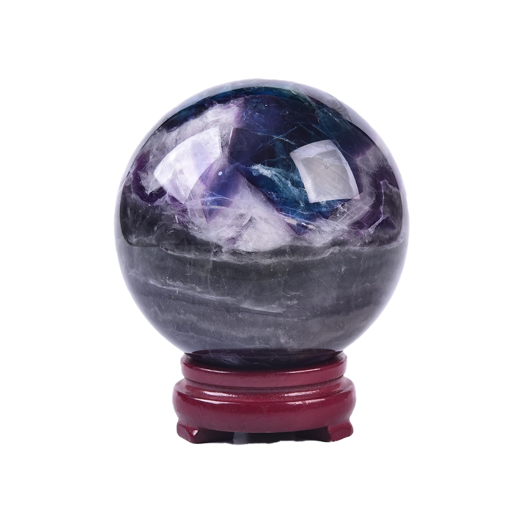 JIC Gem Natural Amazonite Crystal Sphere with Wood Stand Gemstone Sphere,Polished Healing Energy Mineral Gemstone Balls for Reiki Chakra Decoration Fengshui (60-70mm)