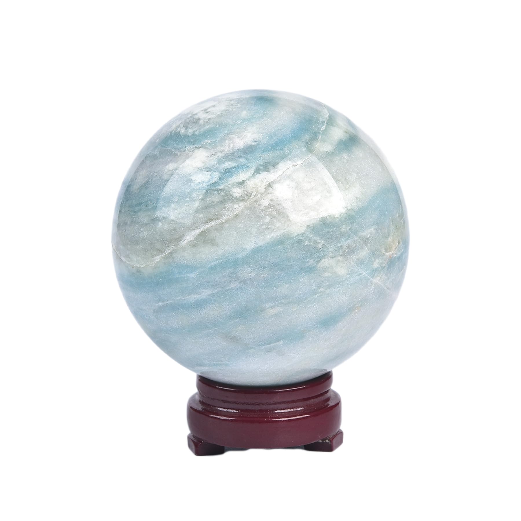 JIC Gem Natural Amazonite Crystal Sphere with Wood Stand Gemstone Sphere,Polished Healing Energy Mineral Gemstone Balls for Reiki Chakra Decoration Fengshui (60-70mm)